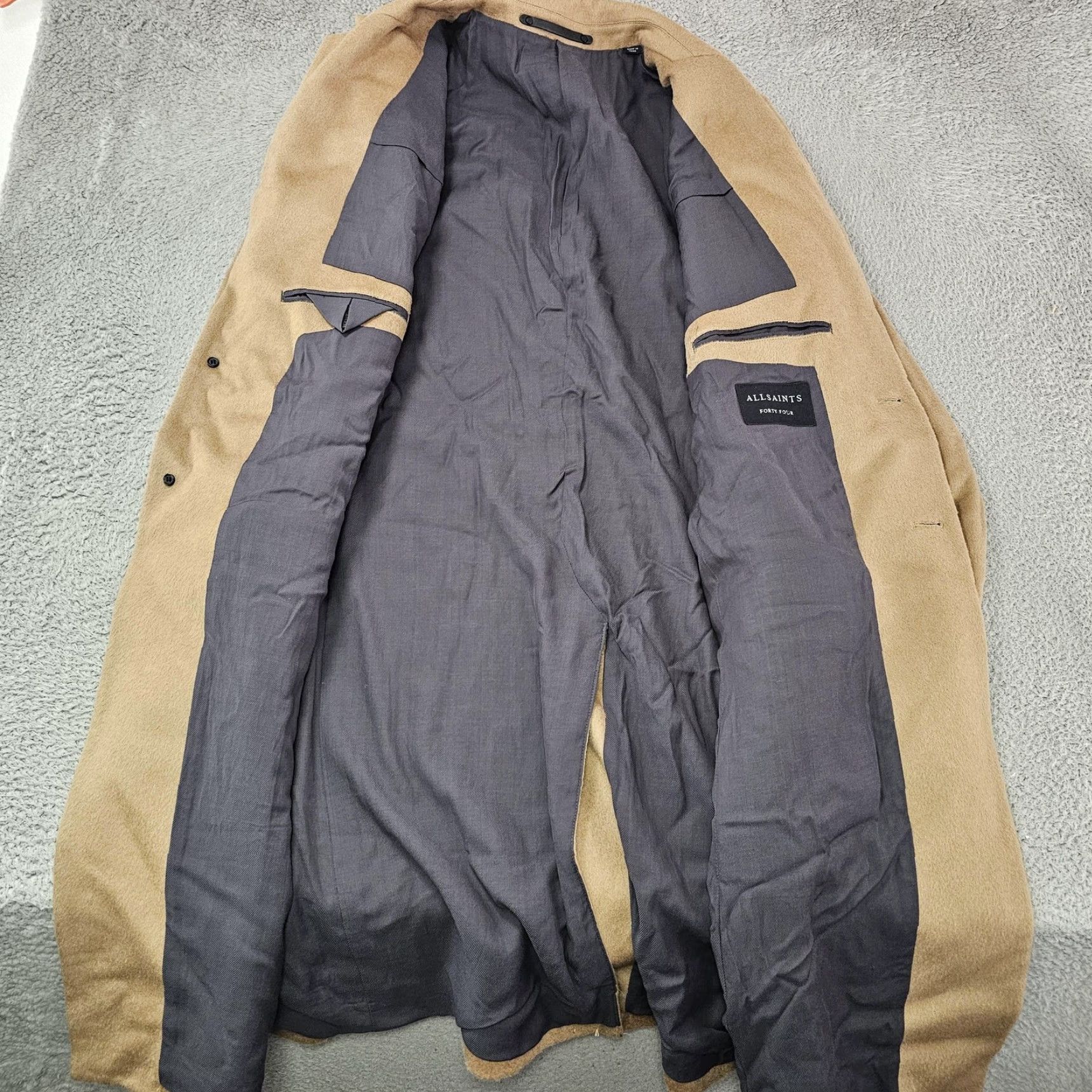 Allsaints AllSaints Coat Mens 2XL Wool Overcoat Camel Brown Single-Breasted Pockets 2XL Timeless Fall Winter Size US XXL / EU 58 / 5 - 7 Thumbnail
