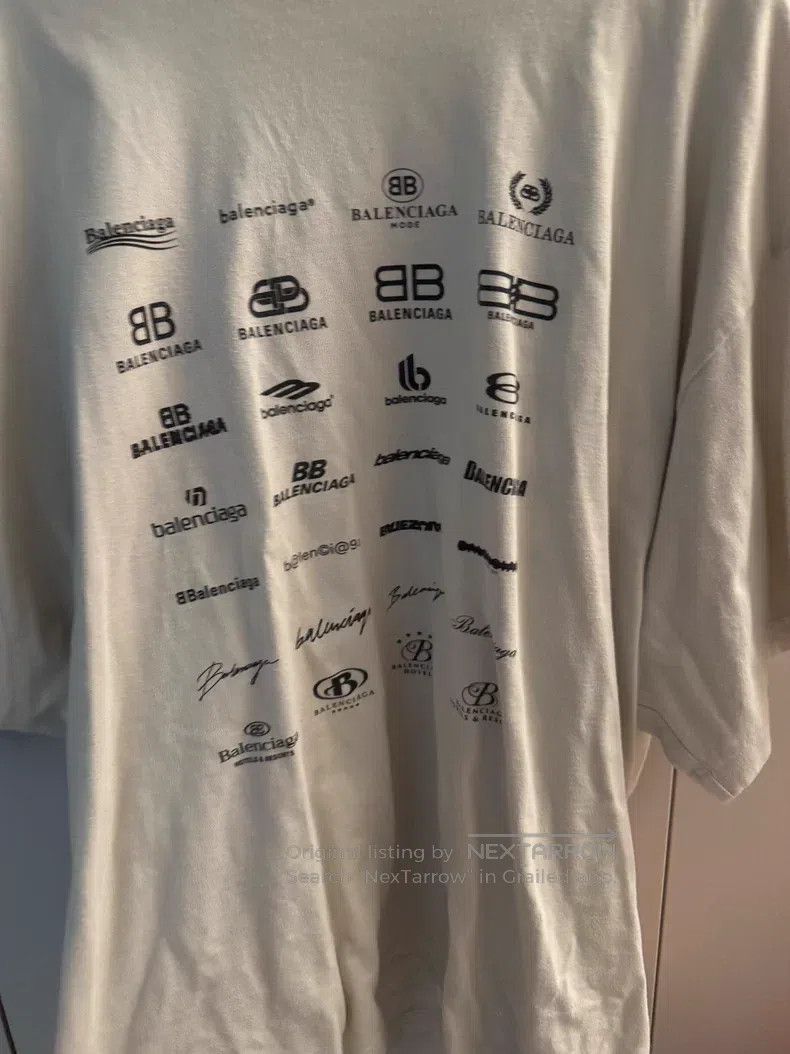 Balenciaga Balenciaga White Full Logo Short Sleeve T-Shirt Size US L / EU 52-54 / 3 - 2 Thumbnail