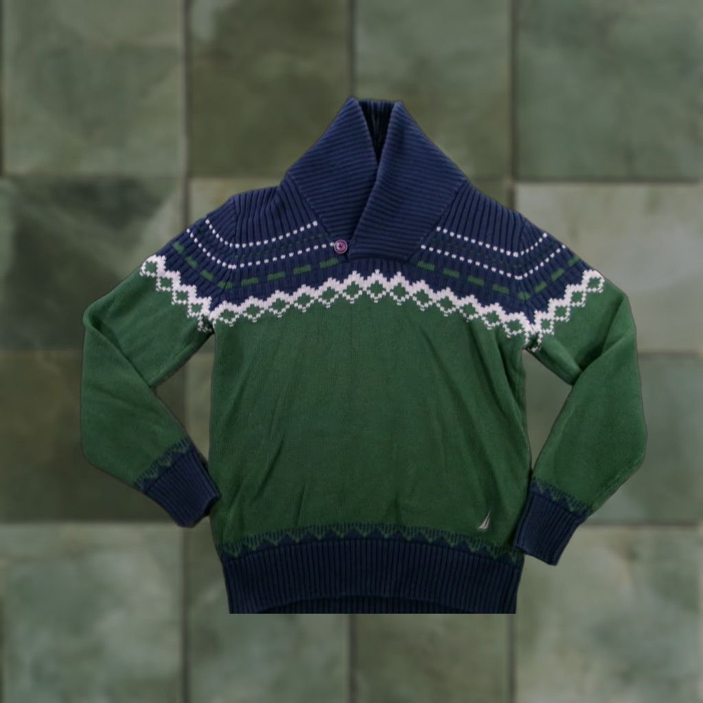 Nautica Nautica Sweater Shirt Mens Small Shawl Collar Pullover Fair Isle Knit Green (adjust if "Shirt" should be "Sweater" category) Size US S / EU 44-46 / 1 - 1 Thumbnail