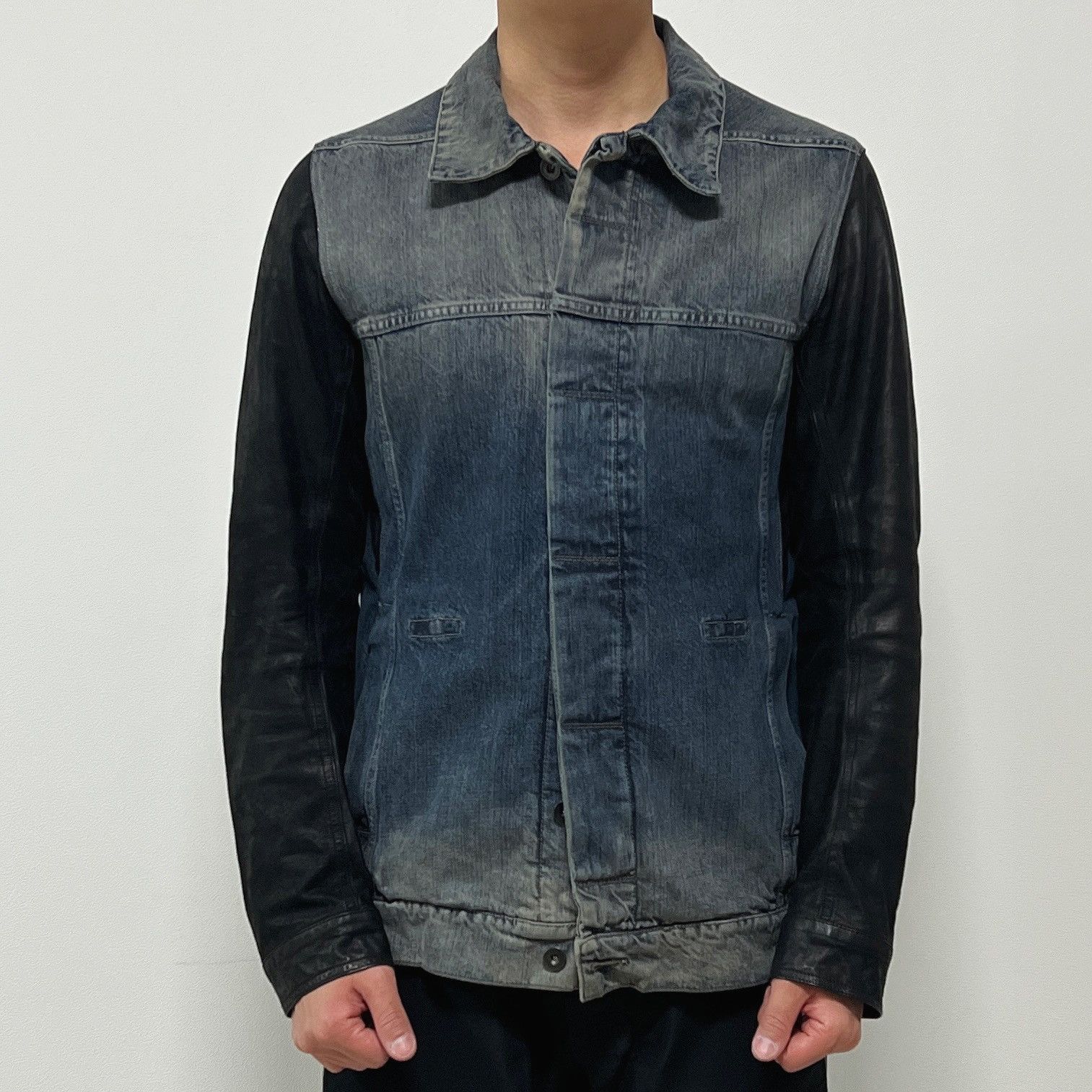 Rick Owens Rick Owens SS14 DRKSHDW Leather Sleeve Denim Jacket Hustler Size US L / EU 52-54 / 3 - 1 Thumbnail