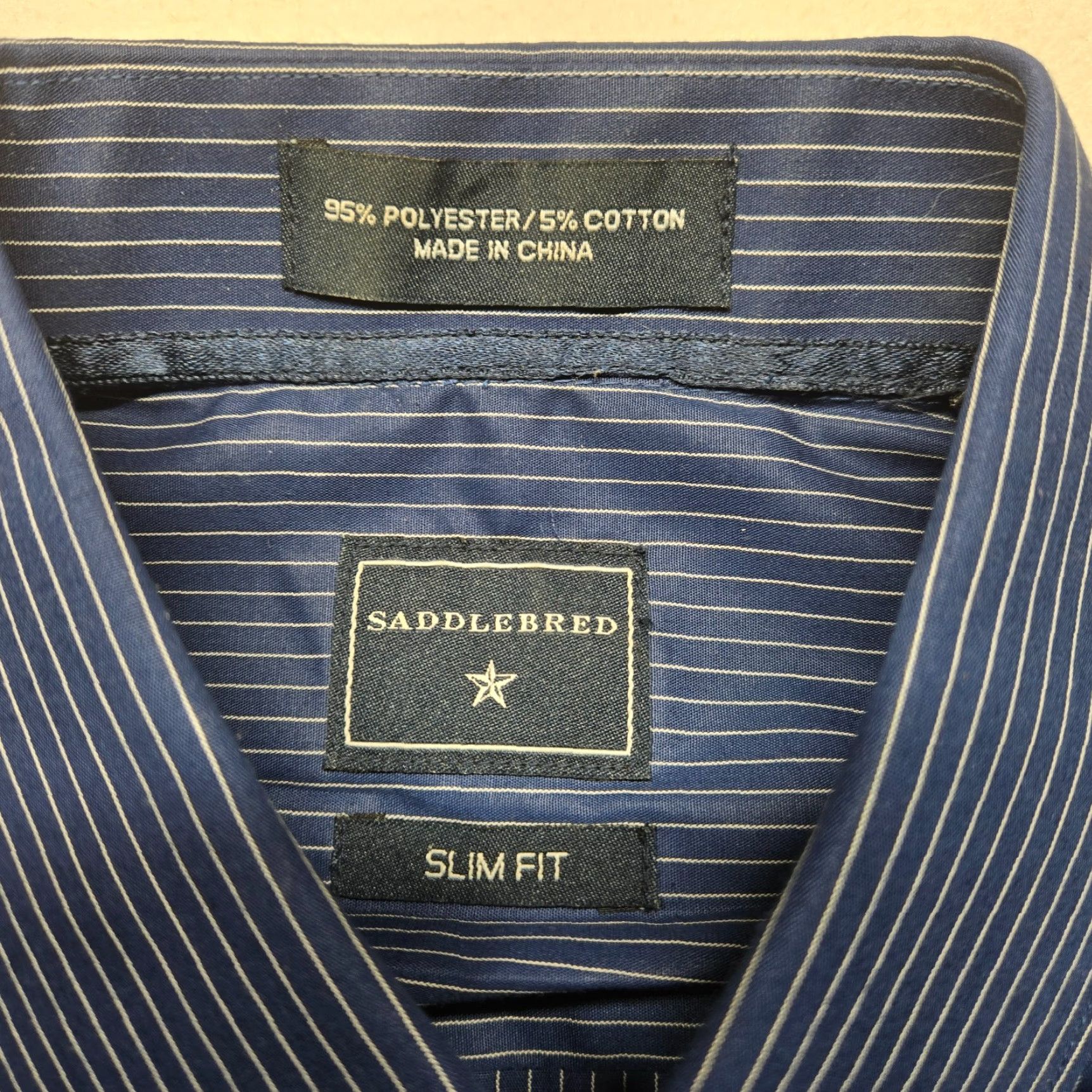 Vintage Saddlebred Shirt Button-Up Mens 16 Blue Striped Slim Fit Long Sleeve Casual Button-Down Collared 16.5 Size US L / EU 52-54 / 3 - 3 Thumbnail