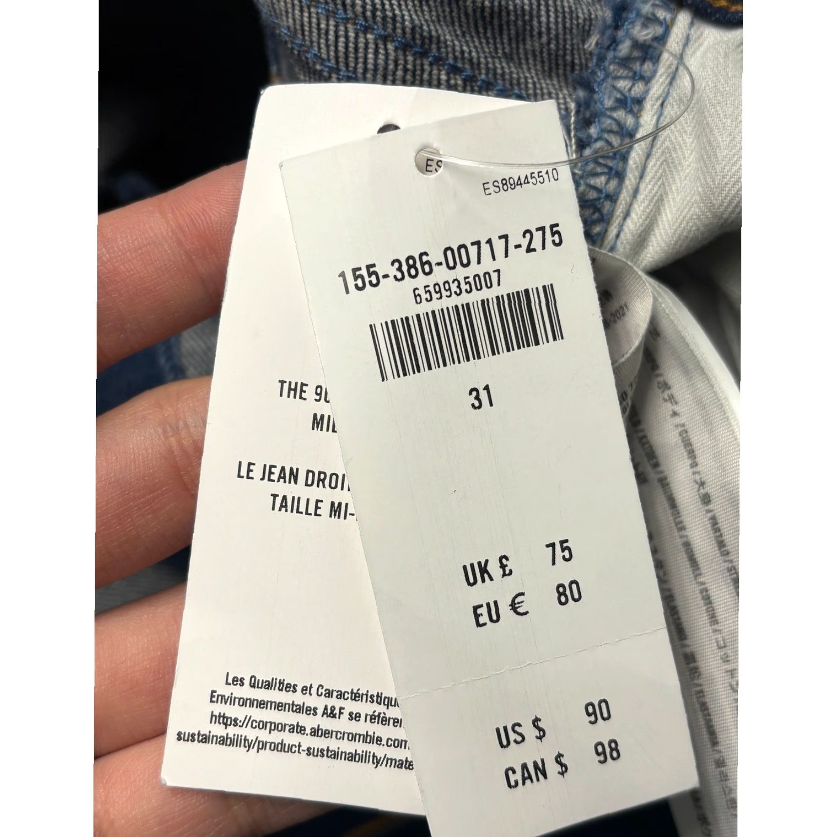 Abercrombie & Fitch NWT Abercrombie & Fitch The '90s Straight Mid Rise Dark Wash Denim Jeans W34 L30 Women Jeans Straight Rise Mid Dark Wash 90s Womens Size 24" / US 00 / IT 34 - 7 Thumbnail