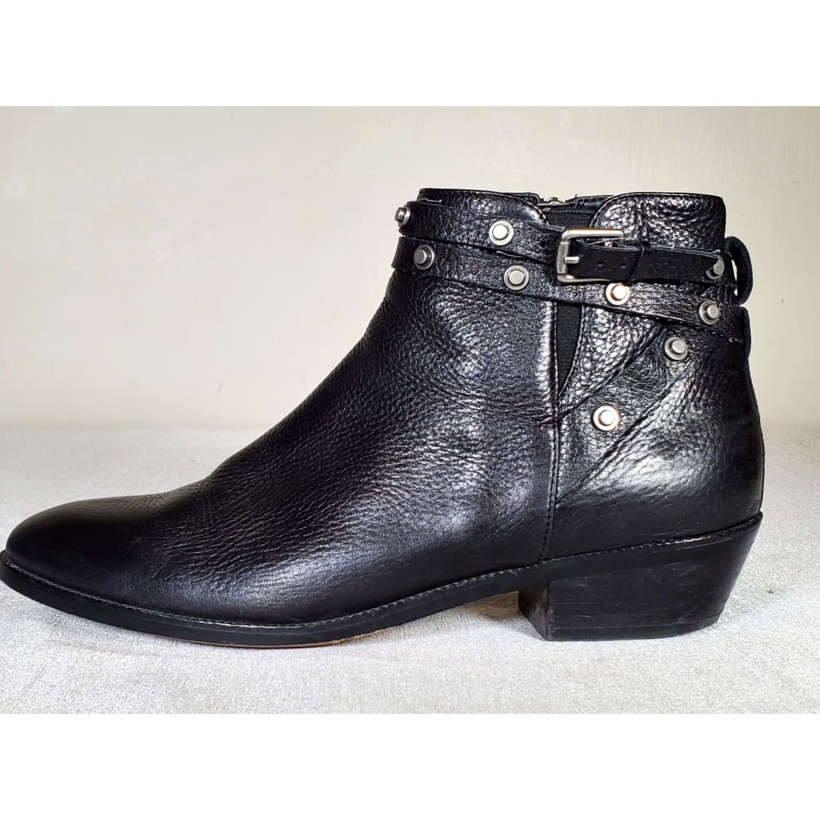 Vintage Halogen Lidia Black Leather Studded Moto Ankle Booties Side Zip Women's US 9 M Size US 9 / IT 39 - 4 Thumbnail