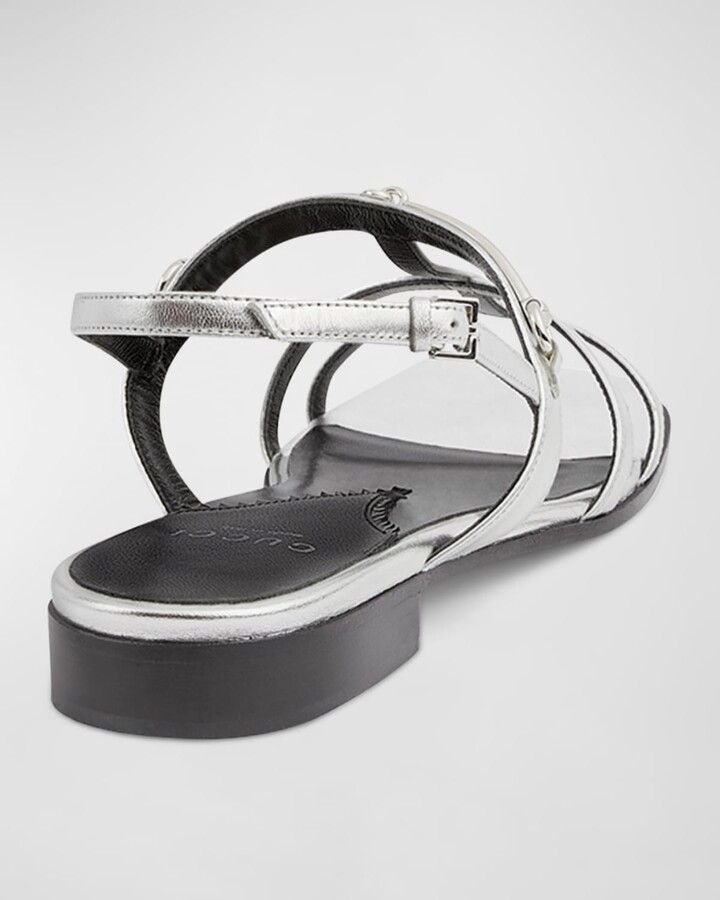 Gucci o1s1wg110125 Slim Horsebit Flat Sandals in Silver Size US 8 / IT 38 - 4 Thumbnail