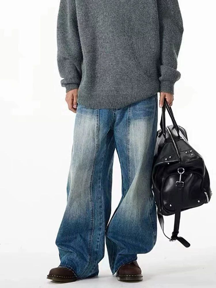 Jean Vintage washed distressed men's loose scimitar jeans Size US 32 / EU 48 - 5 Thumbnail