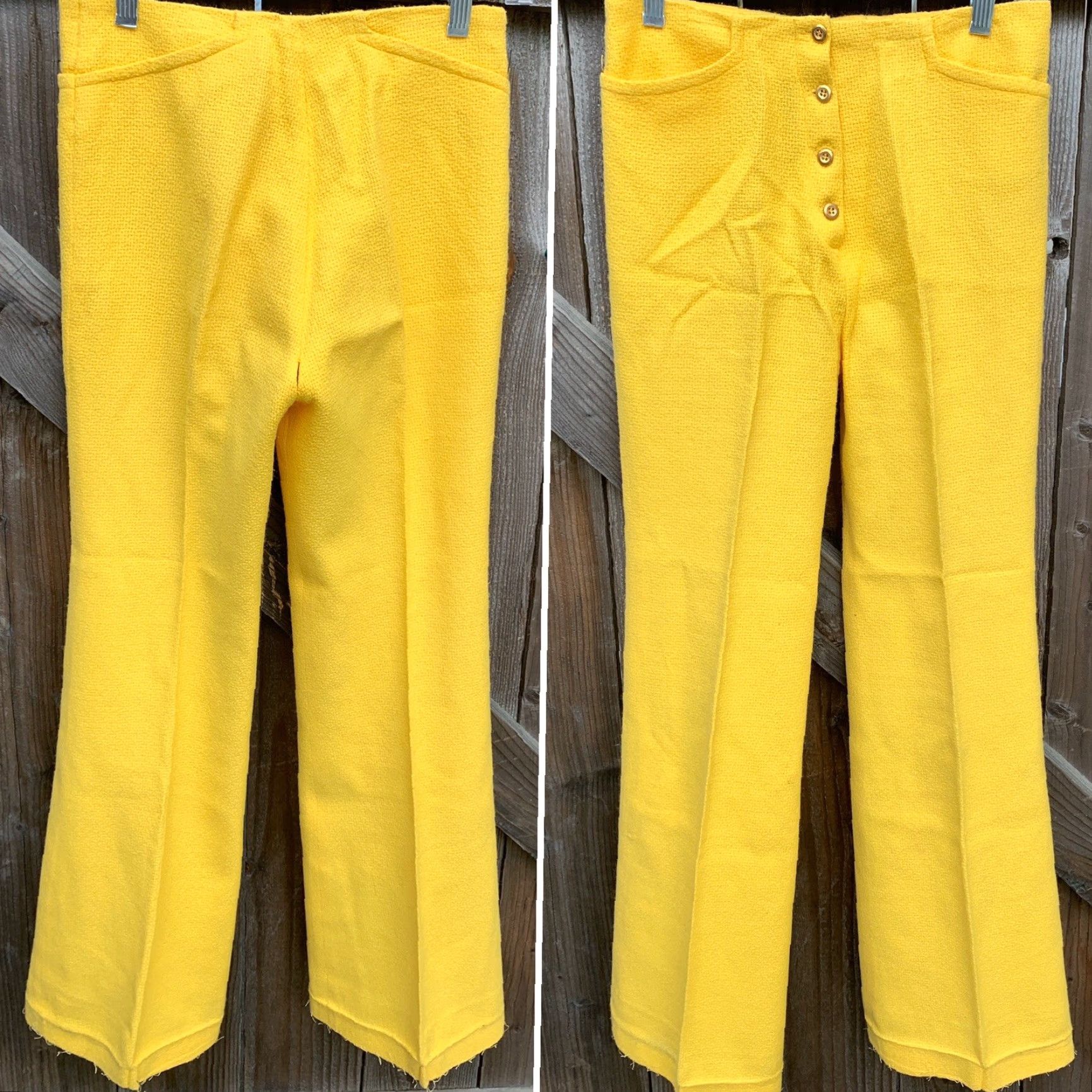 Bell VINTAGE Bronson Of California Button Fly Hip Hugger Bell Bottom Pants 1960s 27.5 in Waist 13 3/4” Hip 17 1/2” Inseam 27 3/8” Yellow Womens/Boys? Size 28" / US 6 / IT 42 - 5 Thumbnail