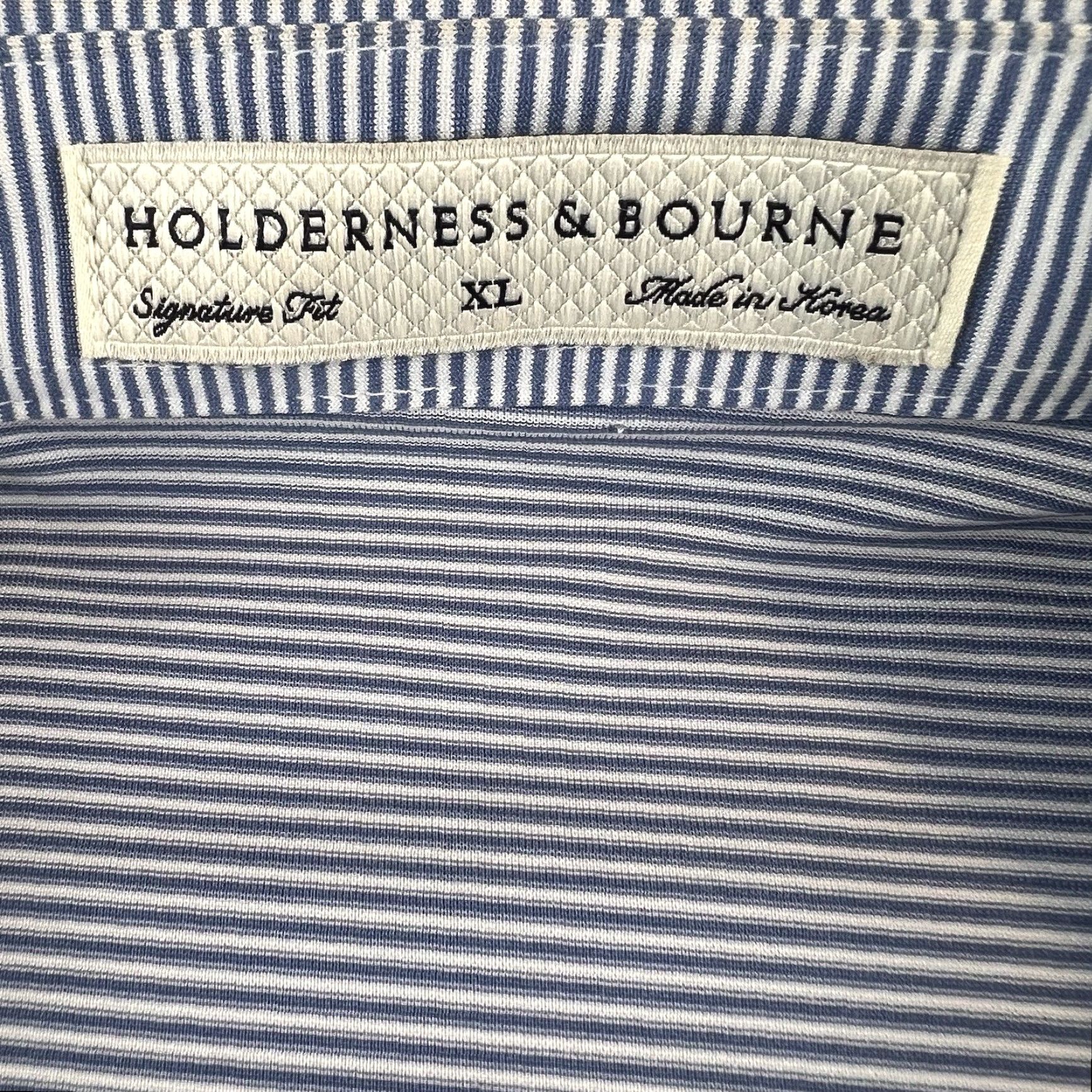 Vintage Holderness Bourne Shirt Mens XL Blue Striped Polo Golf Breathable Stretch Short Sleeve Button Collar Spread Casual Activewear Sports Classic Preppy Size US XL / EU 56 / 4 - 4 Thumbnail