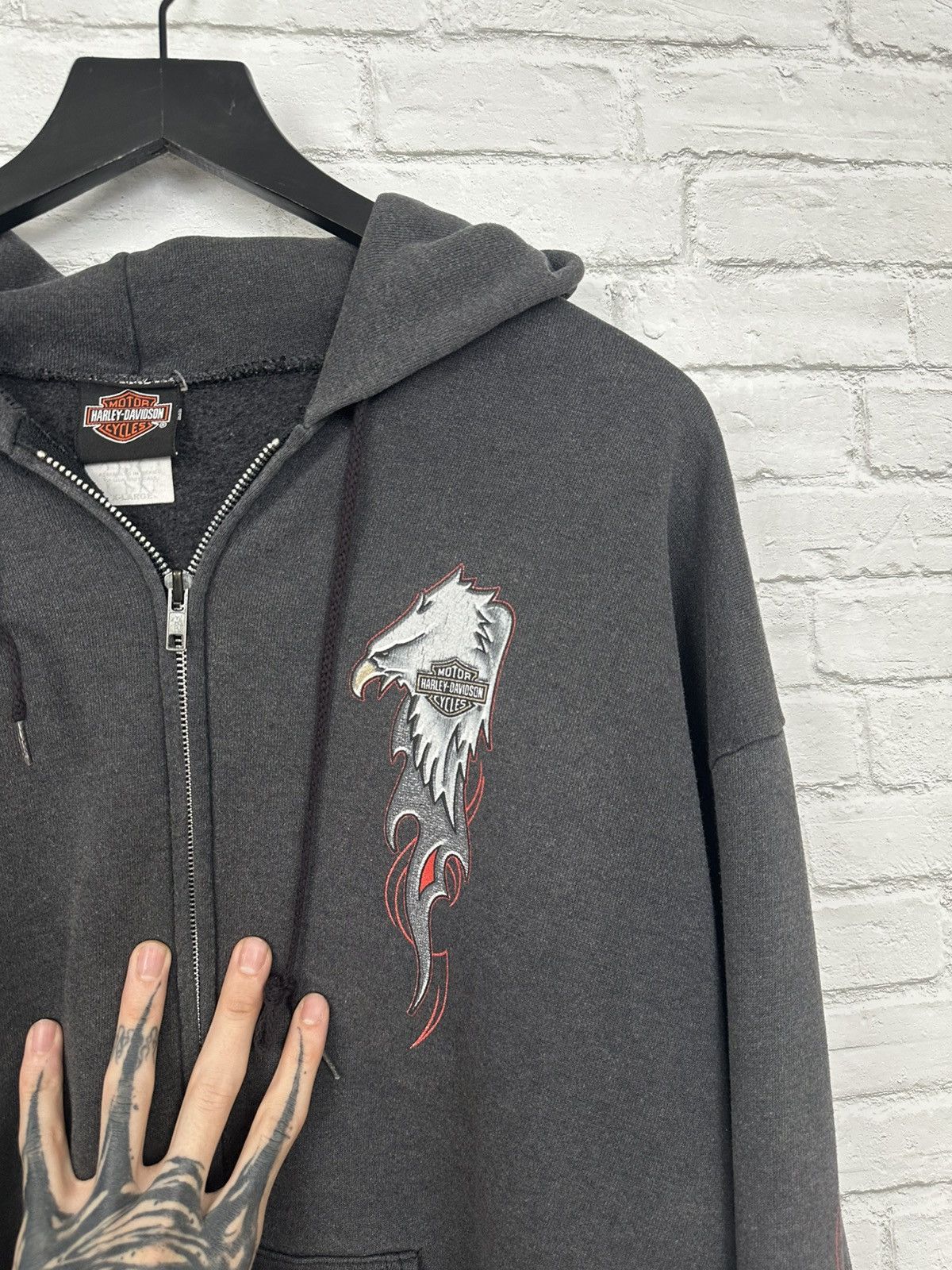 Harley Davidson (XL) SICK FADED CHARCOAL Harley Davidson Zip Up Hoodie Size US XL / EU 56 / 4 - 7 Thumbnail