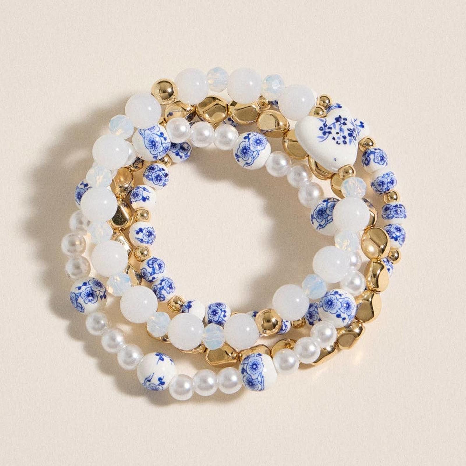 Other Blue Floral Beaded Bracelet Set Size ONE SIZE - 2 Thumbnail