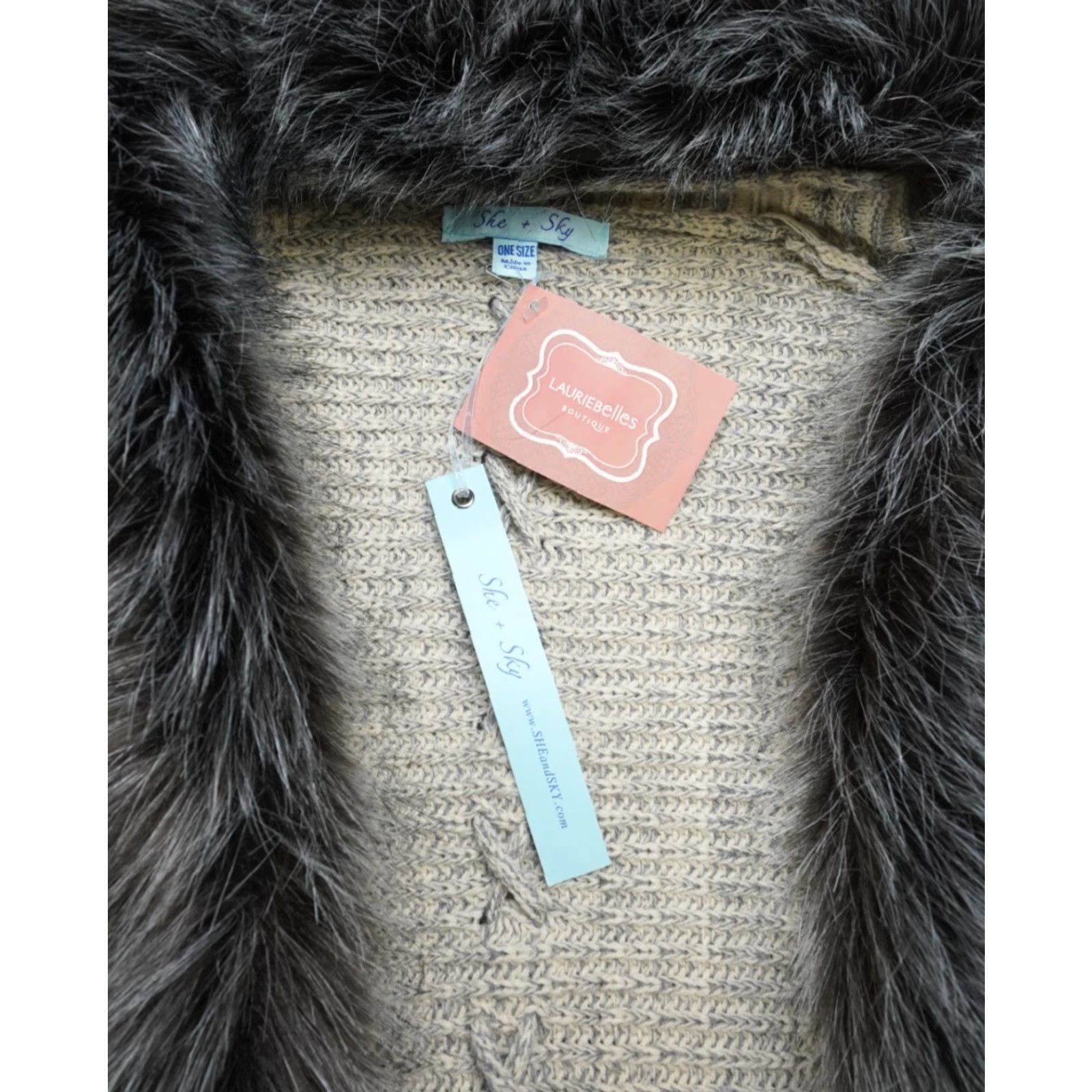 Vintage Lauriebells Sweater Cardigan Womens L Beige Knit Faux Fur Cable Open Slim Casual Autumn Winter 2020s Mens Girls Size L / US 10 / IT 46 - 7 Thumbnail