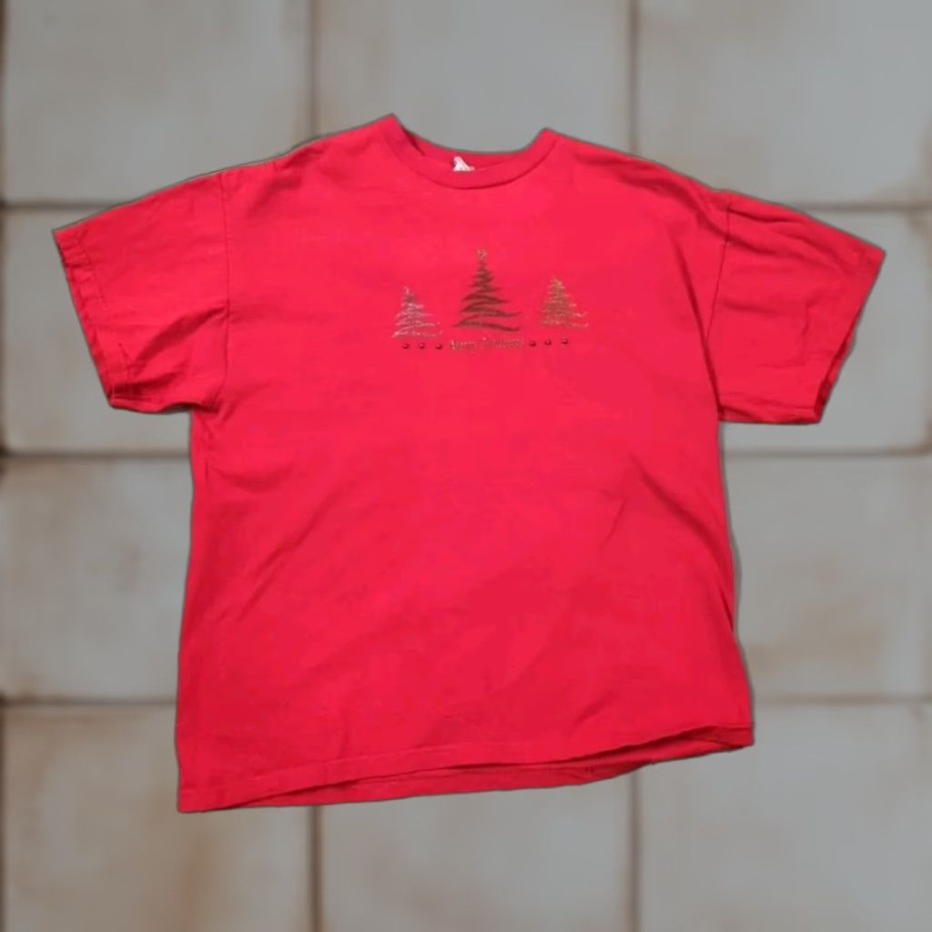 Vintage VINTAGE Merry Christmas Tree Red Delta Pro Weight Shirt L Mens Christmas 90s Beaded Glitter Size US L / EU 52-54 / 3 - 1 Thumbnail