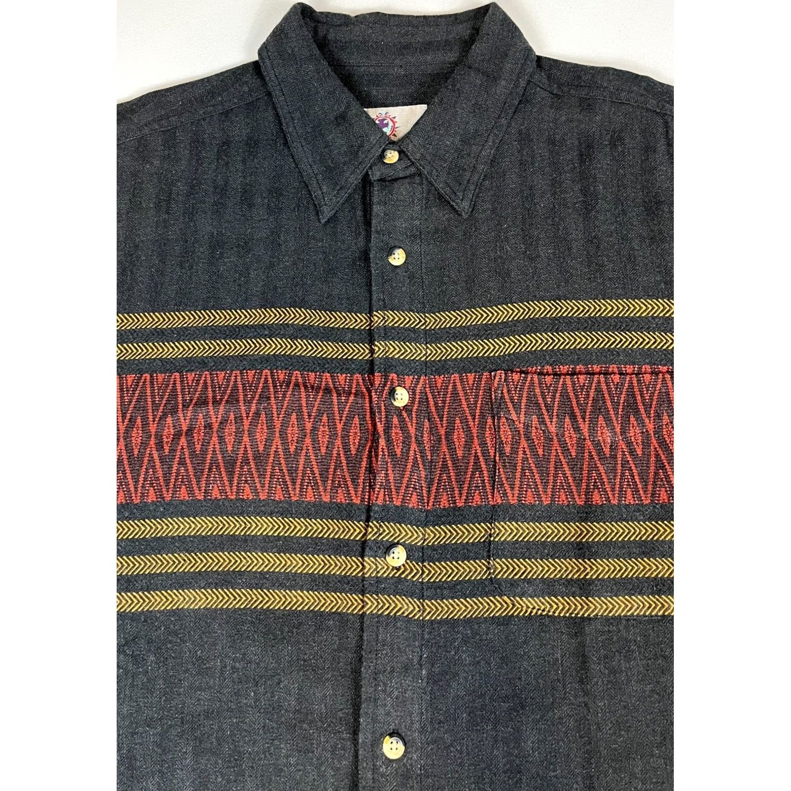 The Territory Ahead The Territory Ahead Men's Button-Up Shirt Tweed Herringbone Southwest Sz L Charcoal Cotton Blend Pockets Aztec Western - Mens Size US L / EU 52-54 / 3 - 2 Thumbnail