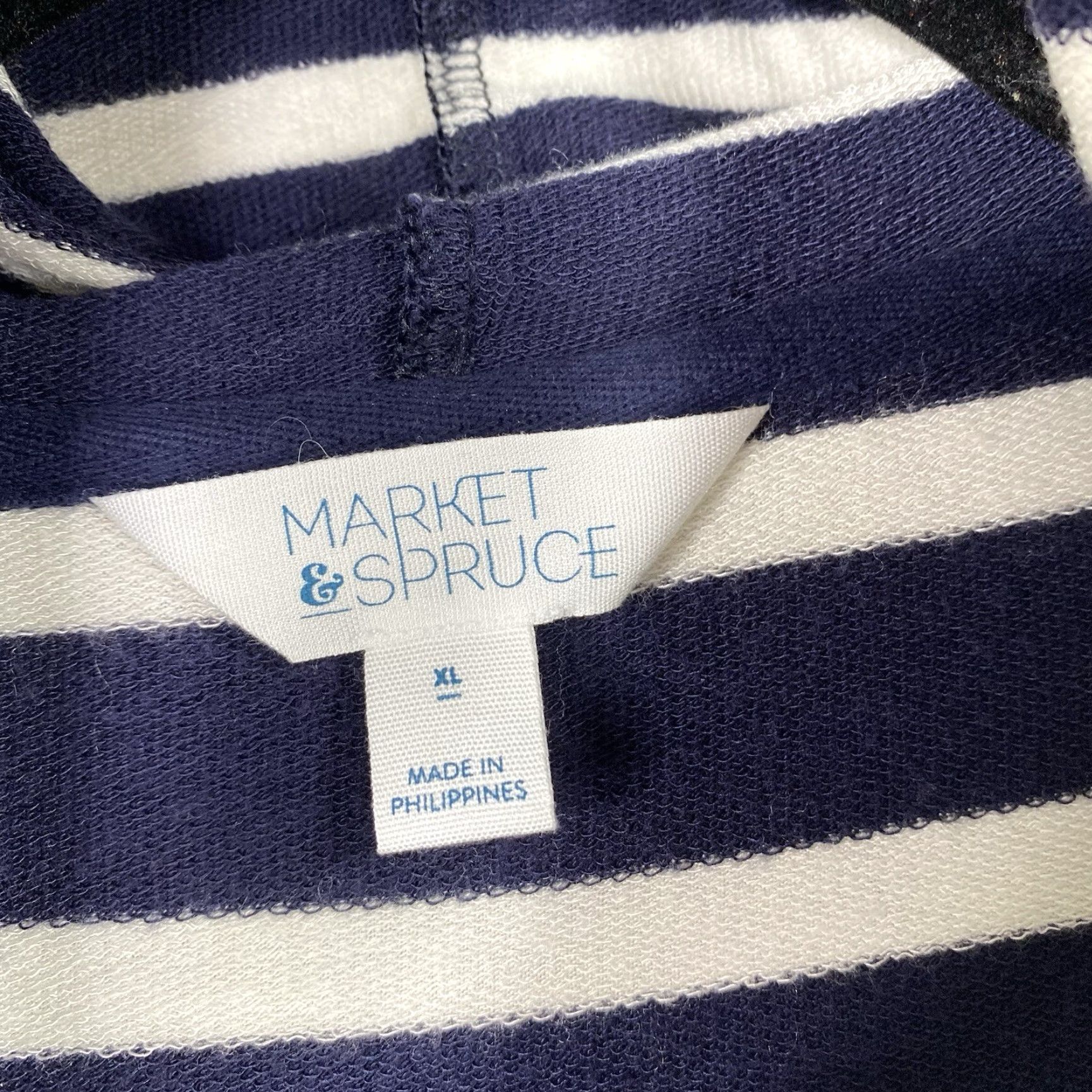Market MARKET & SPRUCE Blue Striped Hooded Top XL Knit Rayon Spandex Casual Long Sleeve V-Neck Pullover Blouse Women Size XL / US 12-14 / IT 48-50 - 4 Thumbnail