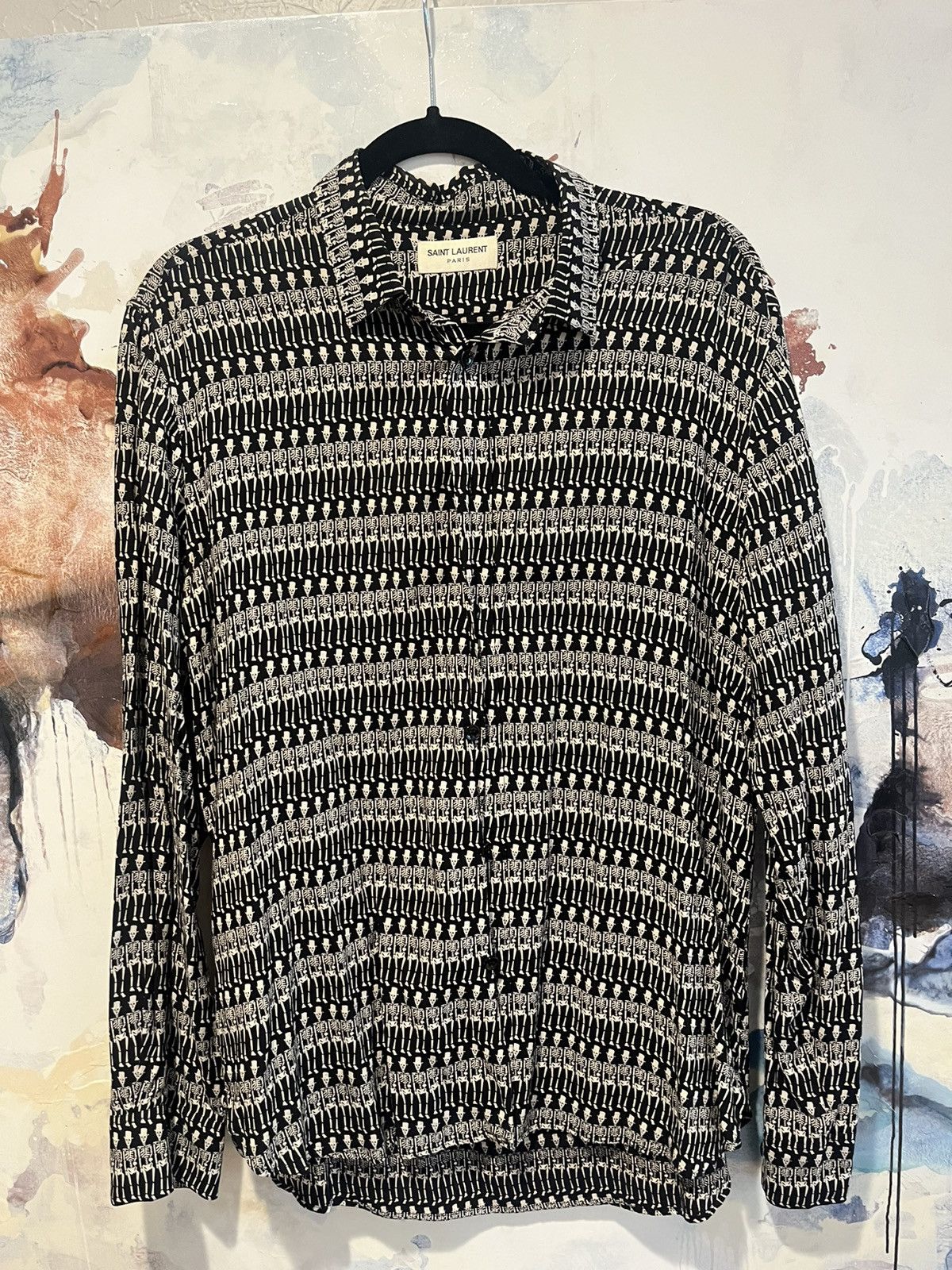 image of Saint Laurent Paris Skeleton Button Up in Black, Men's (Size Large)