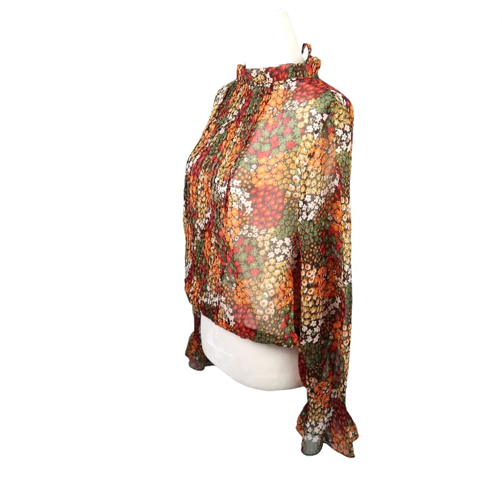 Vintage Walter Baker floral sheer blouse top orange green red M Womens Size M / US 6-8 / IT 42-44 - 3 Thumbnail