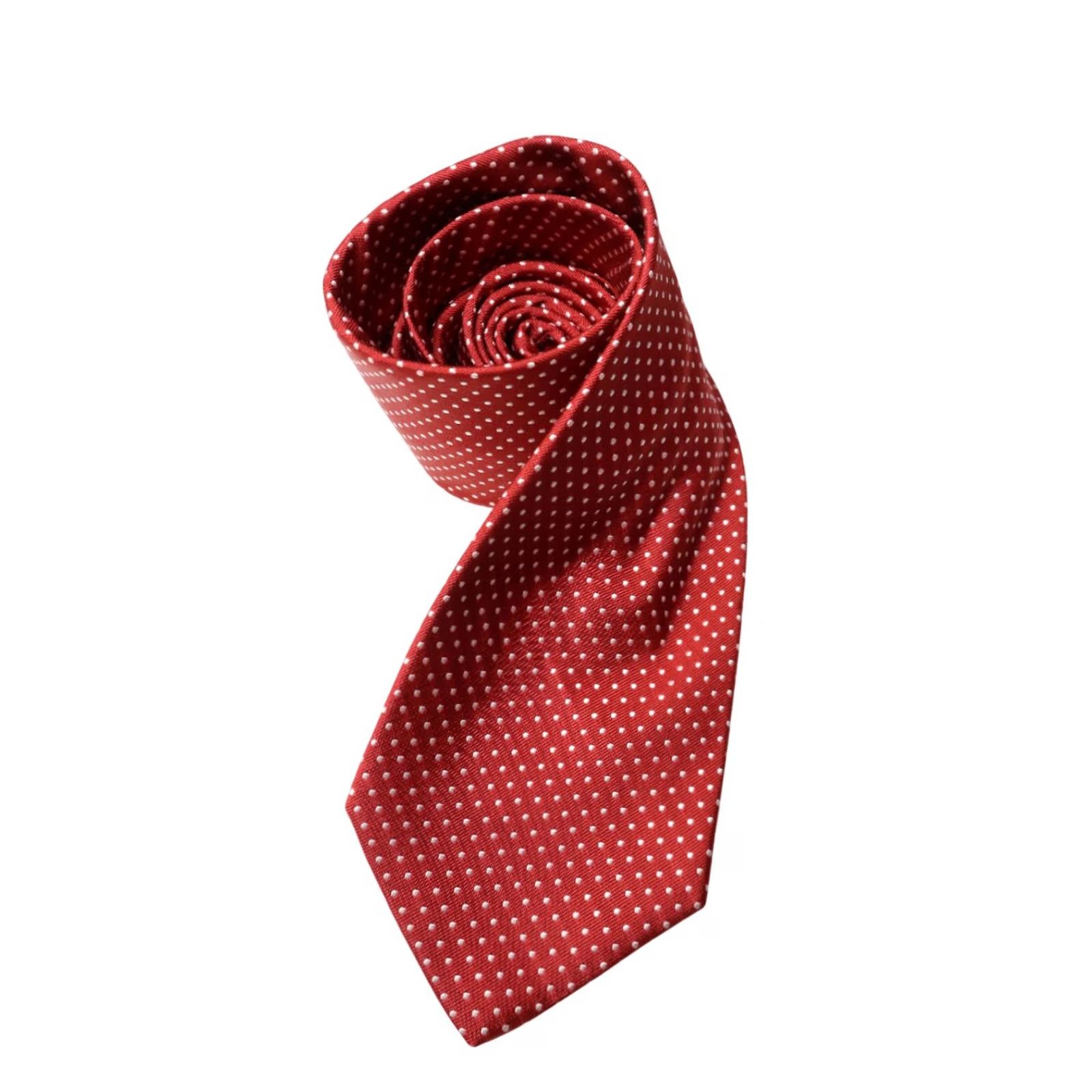 Hugo Boss HUGO BOSS Tie Men's ONE SIZE Red Polka Dot Patterned Pure Silk Pointed Size ONE SIZE - 2 Thumbnail