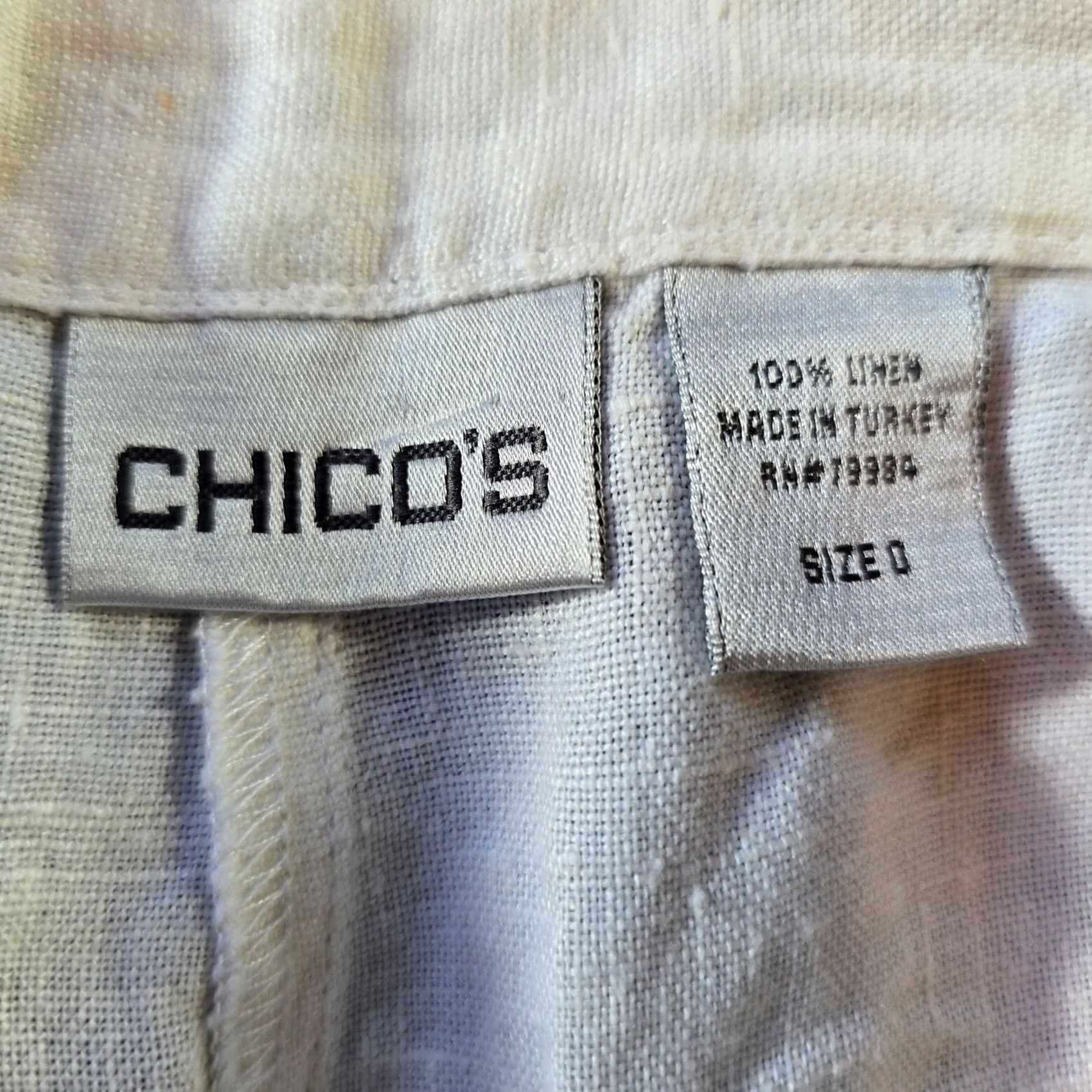 Vintage Chicos Pants Women Size 4 White Linen Floral Painted Art To Wear Artsy Lagenlook Cropped Wide-Leg Casual Size 27" / US 4 / IT 40 - 5 Thumbnail
