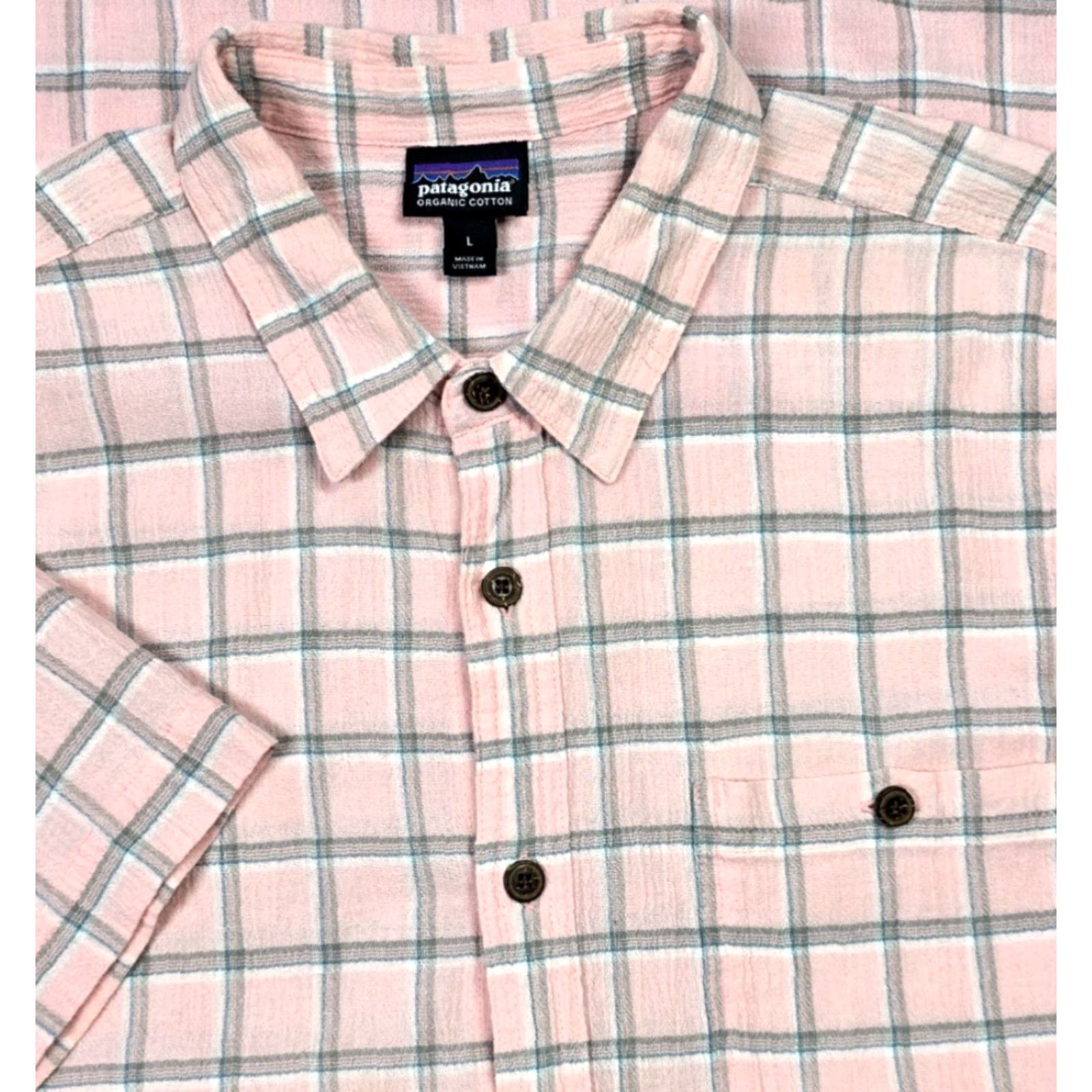 Patagonia Patagonia Shirt Button-Up Short Sleeve A/C Yarn-Dye Plaid Organic Cotton Pink L Mens Size US L / EU 52-54 / 3 - 3 Thumbnail