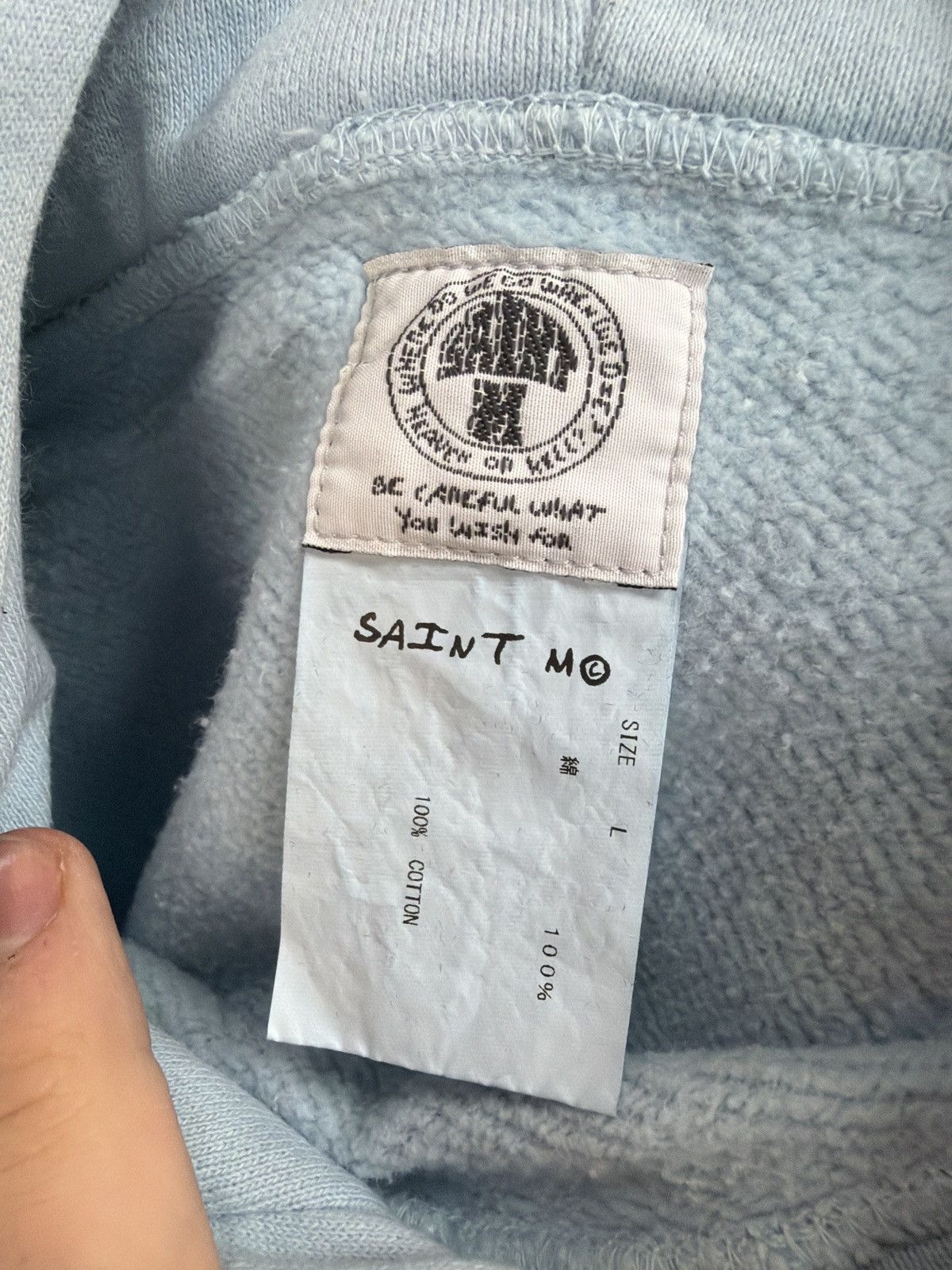 Saint Michael Saint Michael ribbon logo hooded sweatshirt baby blue red Size US L / EU 52-54 / 3 - 4 Thumbnail
