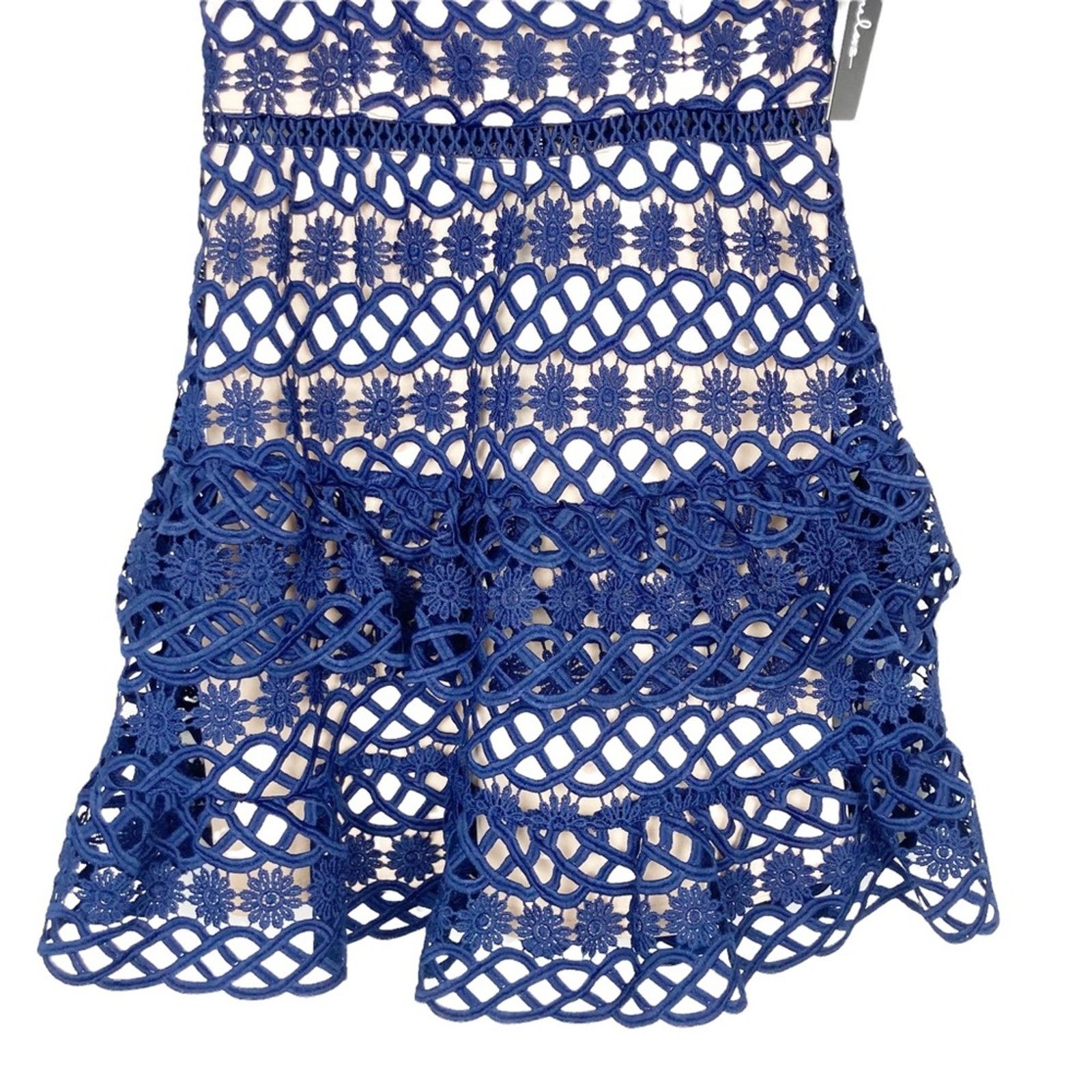 Other Lulu's Navy Blue Crochet Overlay Ruffle Hem Dress Sz S Size S / US 4 / IT 40 - 3 Thumbnail