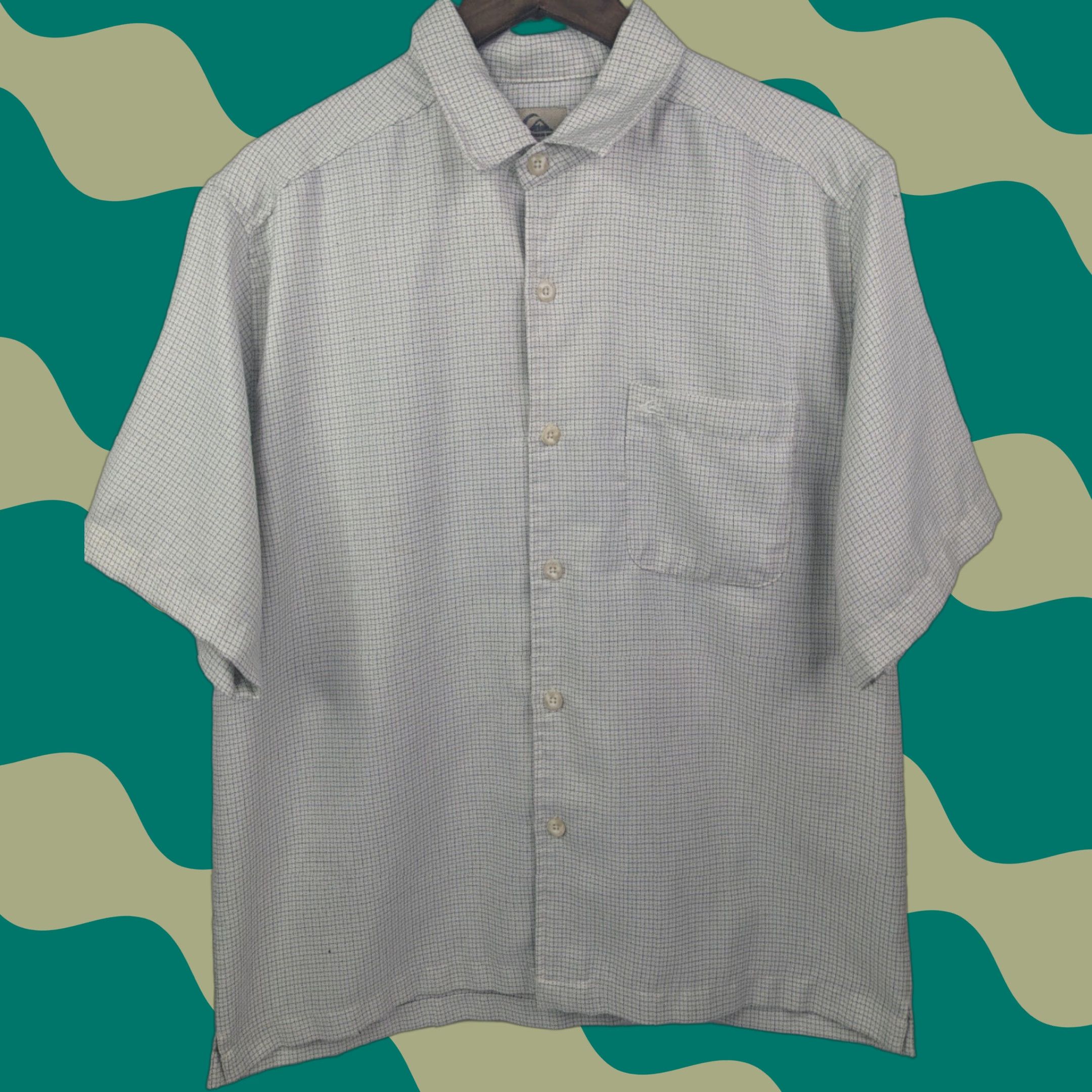 Quiksilver Quiksilver Shirt White M Short Sleeve Button Check Cotton Skating Surfing Y2K Mens Size US 31 - 1 Thumbnail