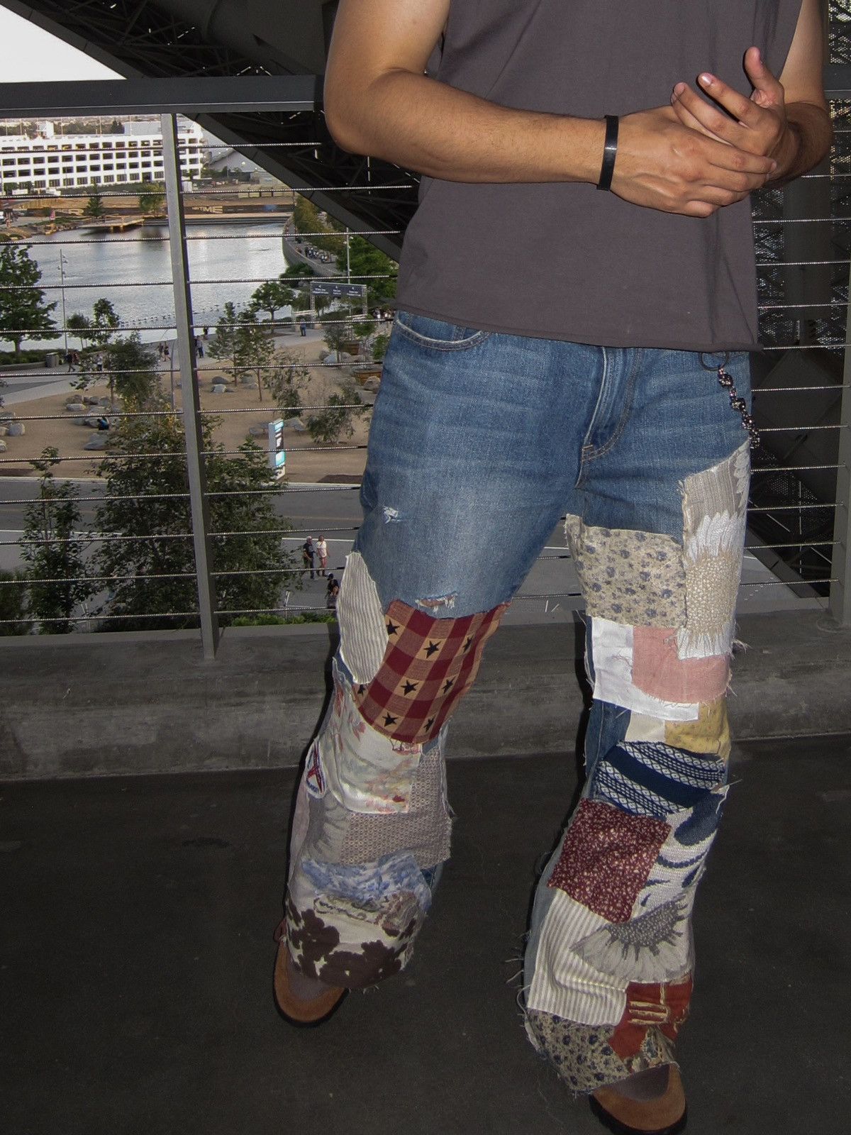 Designer INSANE HIPPIE REMAKE COWBOY PATCHWORK REMAKE FLARED DENIM Size US 36 / EU 52 - 8 Thumbnail
