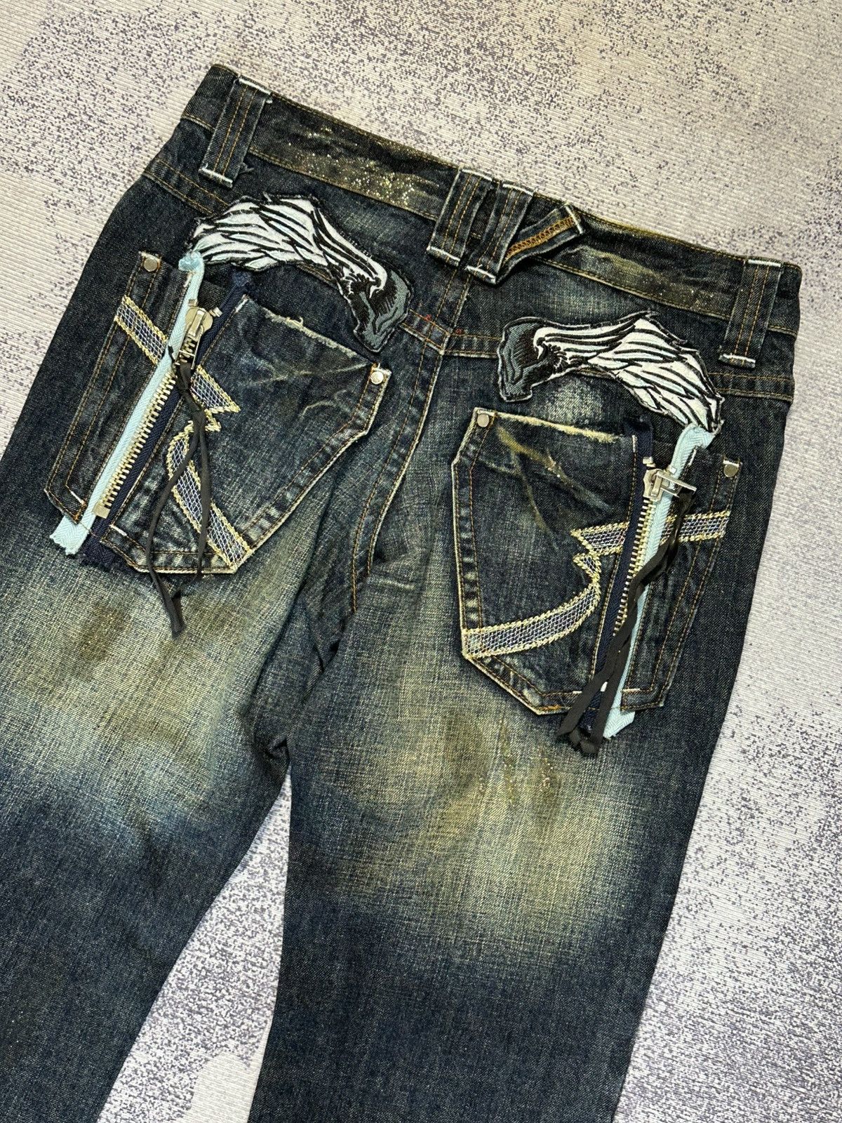 Hysteric Glamour × Undercover Flare Patchwork Semanticdesign Zipper Pocket Denim Pants Size US 31 - 11 Thumbnail