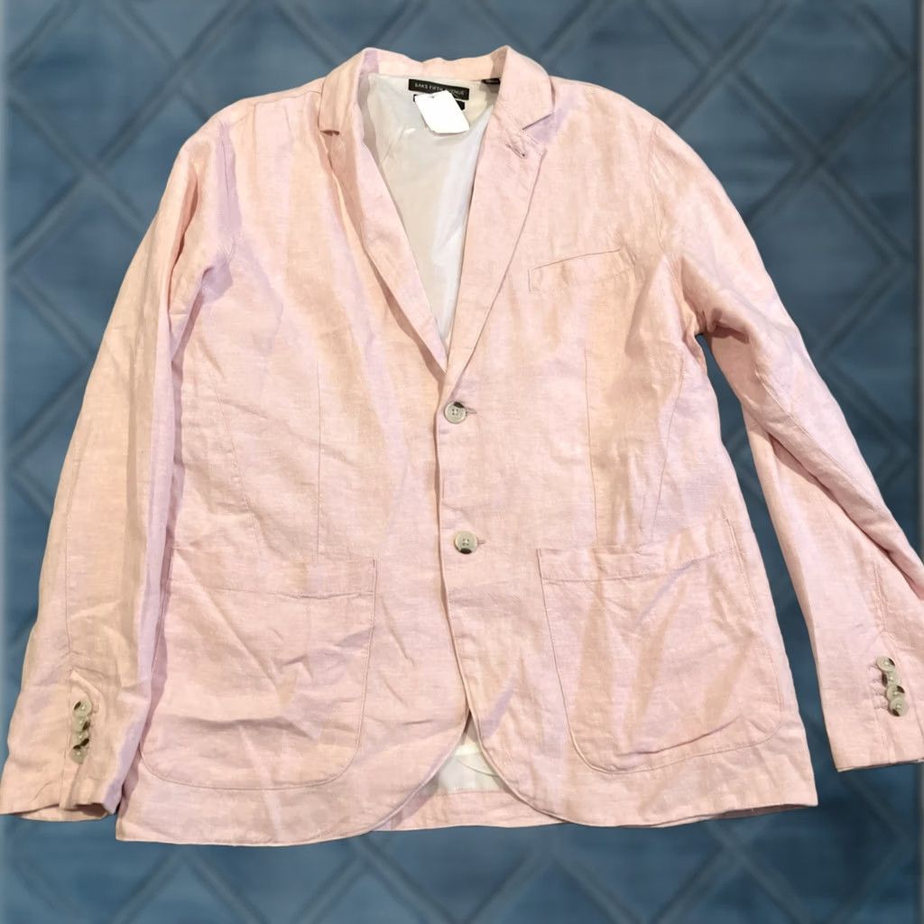 Saks Fifth Avenue Saks Fifth Avenue Blazer Pink Linen Blend - Pockets - Double Vents - Large - Mens - Regular Fit Size 42R - 1 Thumbnail