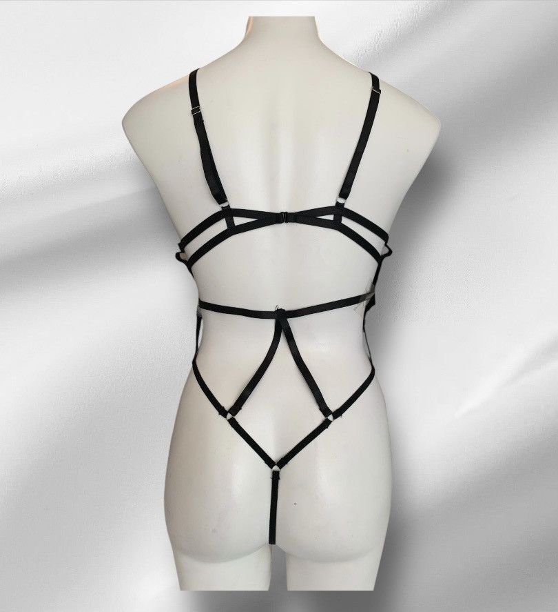 Designer NWT Grey & Black Floral Mesh Bodysuit Sheer Thong S/M Size M / US 6-8 / IT 42-44 - 8 Thumbnail