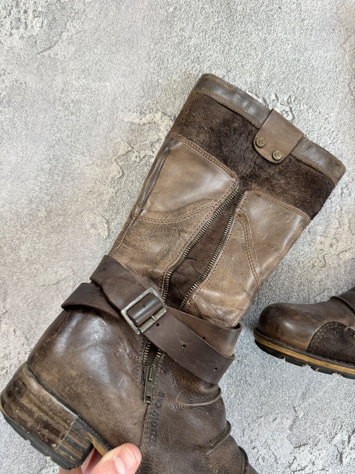 Designer × Vintage Yellow Cab 40size brown leather biker high shoes boots punk Size US 10 / IT 40 - 6 Thumbnail