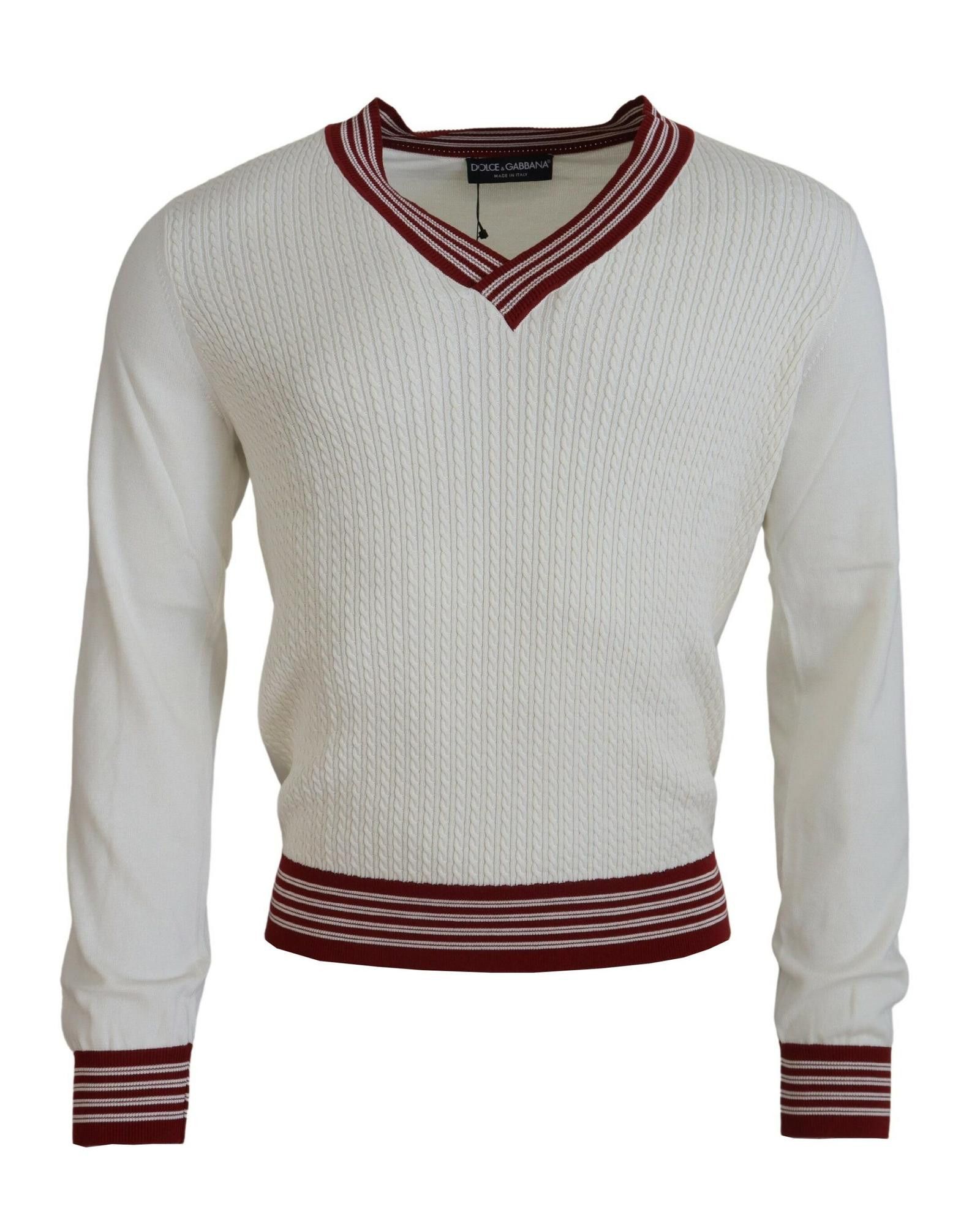 image of Dolce Gabbana Knitted V-Neck Pullover Sweater in Off White, Men's (Size XS)