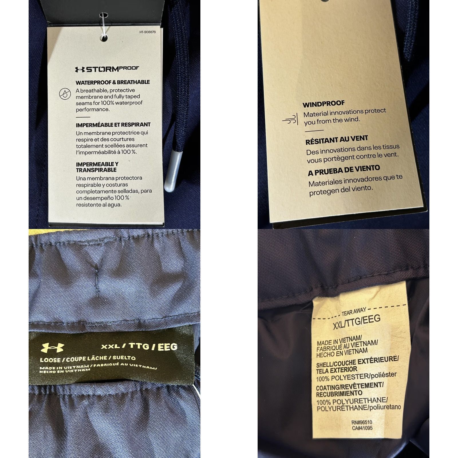 Under Armour Under Armour Stormproof Lined Rain Pants Mens 2XL Blue Waterproof Windproof Pockets Taped Seams Rain Pants Size US 39 - 8 Thumbnail
