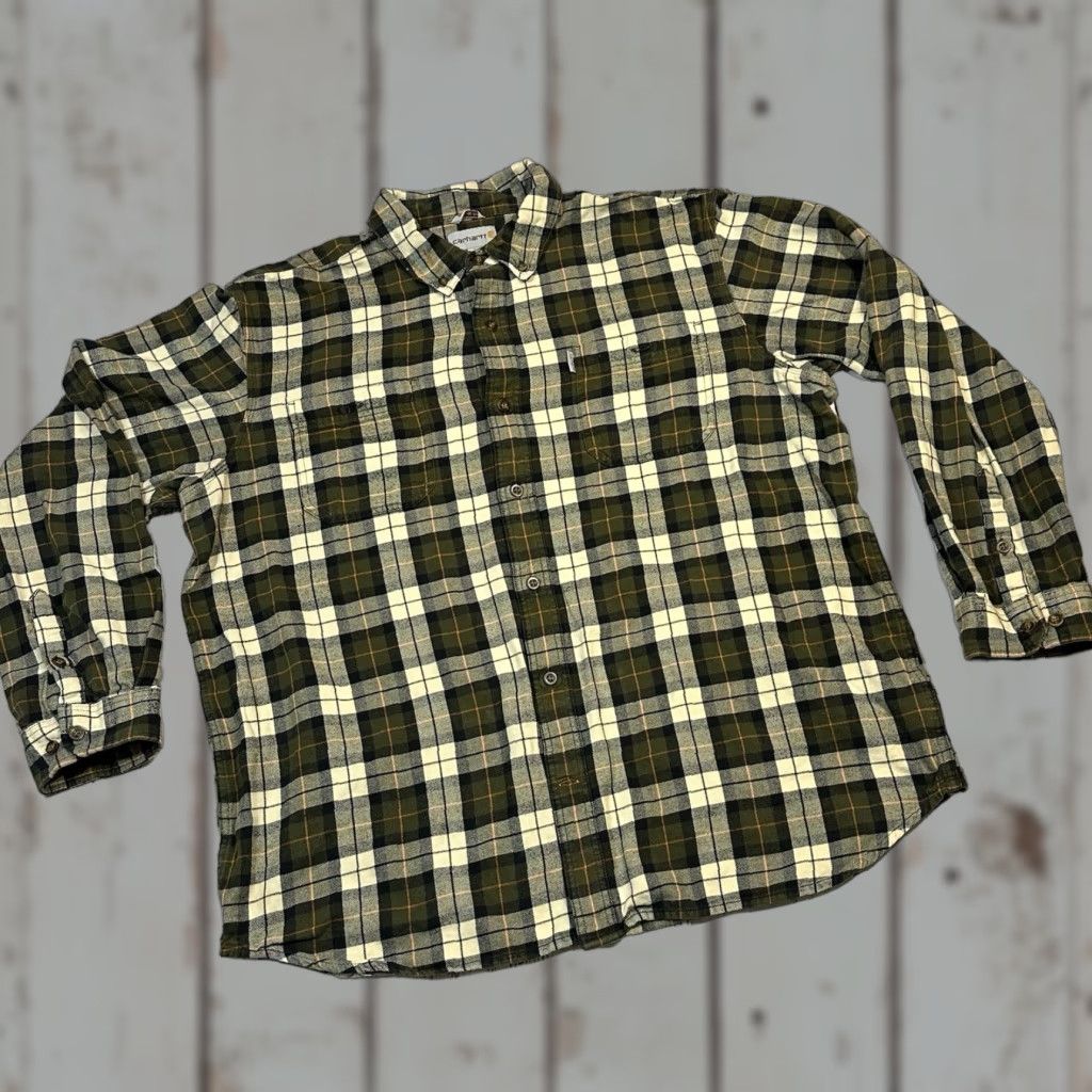 Carhartt Carhartt Workwear Shirt Mens 2XL Green Plaid Button-Down Regular Fit Flannel Long Sleeve Bar Pockets Logo Patch Button-Down Collar Workwear 2XL Mens Size US XXL / EU 58 / 5 - 1 Thumbnail