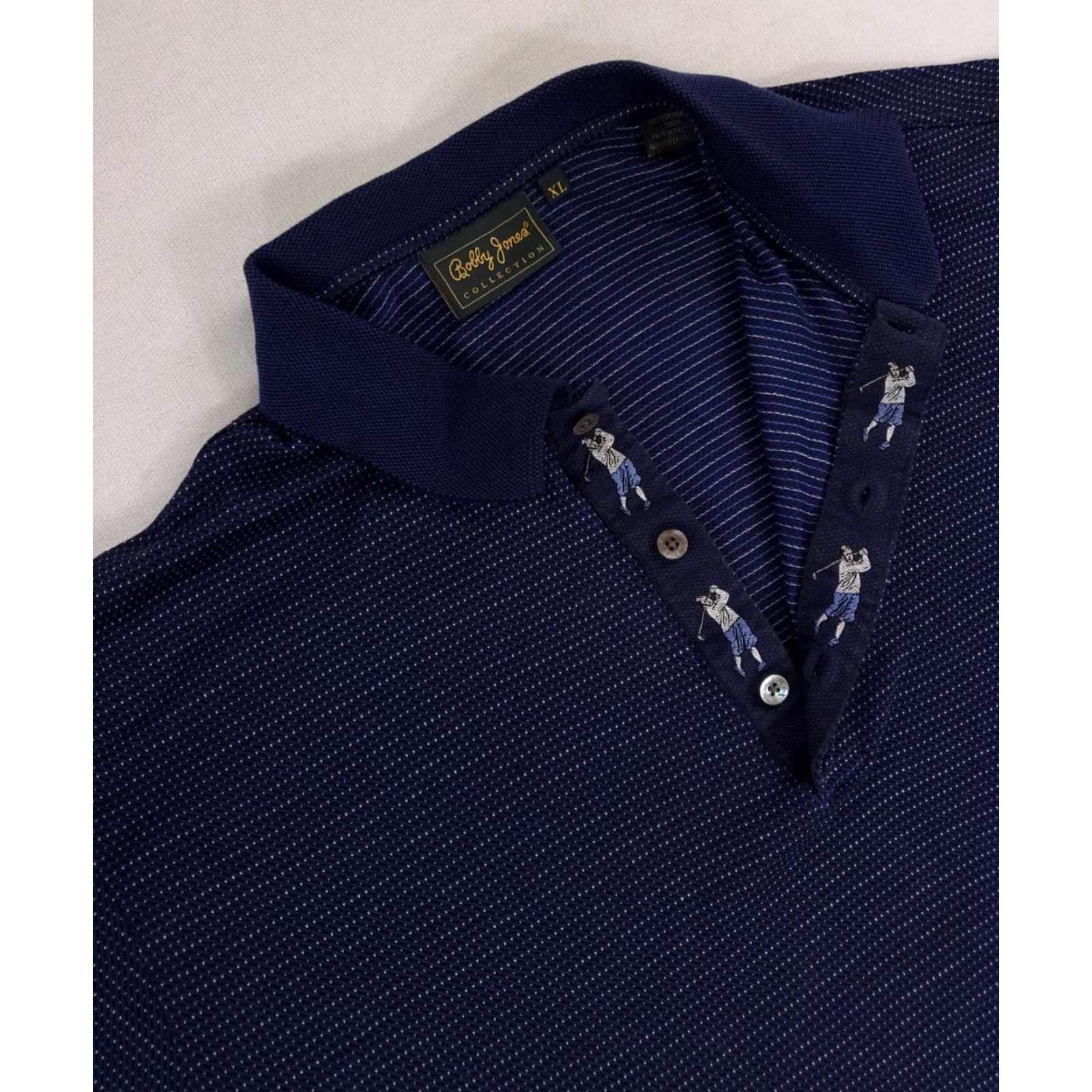 Vintage Bobby Jones Collection Embroidered Polo Blue Dot Stripe Made in Italy Mens XL Size US XL / EU 56 / 4 - 3 Thumbnail