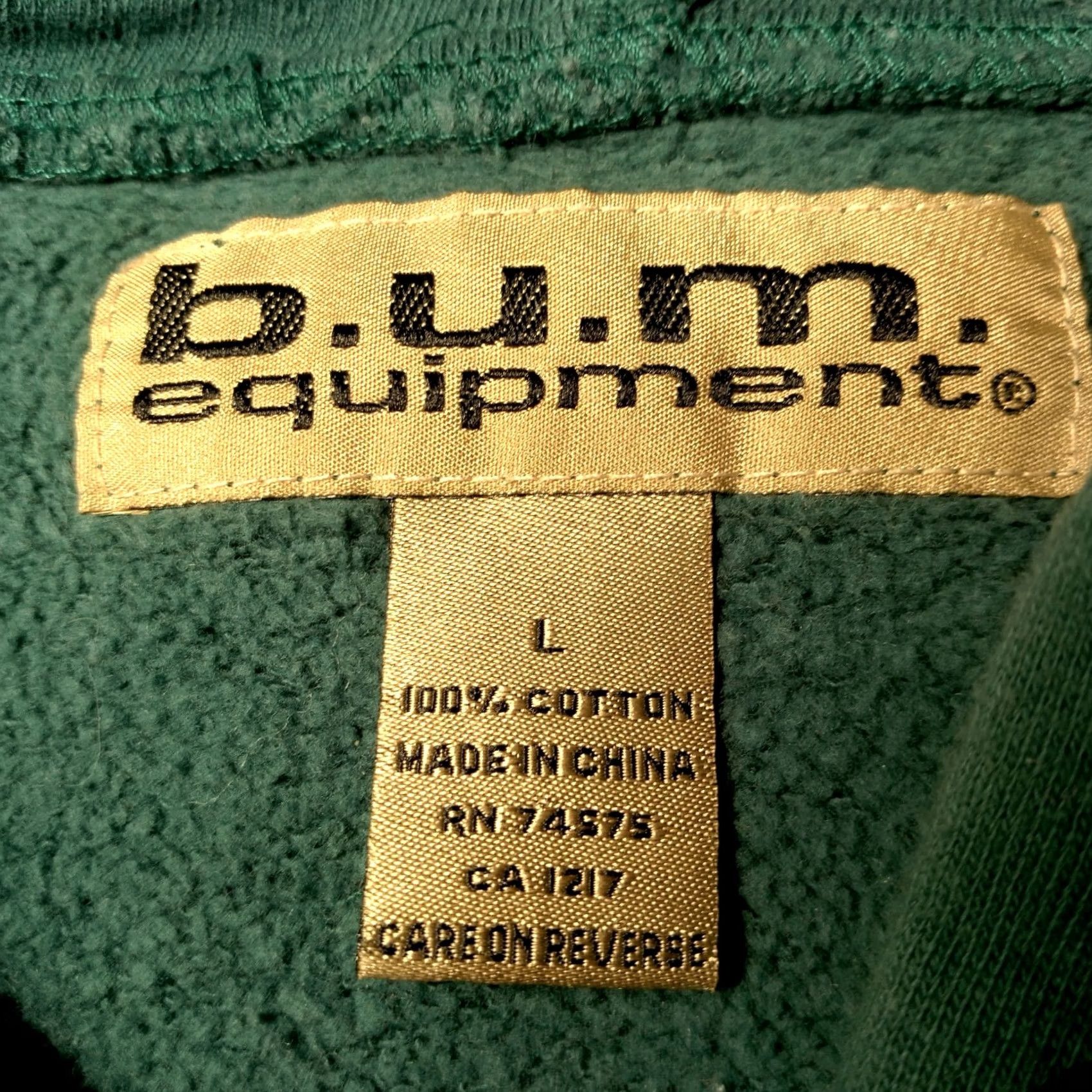 Vintage VINTAGE B.U.M. Equipment Sweatshirt Hoodie Green Large 1990s Crest Embroidered Patch Men L Size US L / EU 52-54 / 3 - 5 Thumbnail
