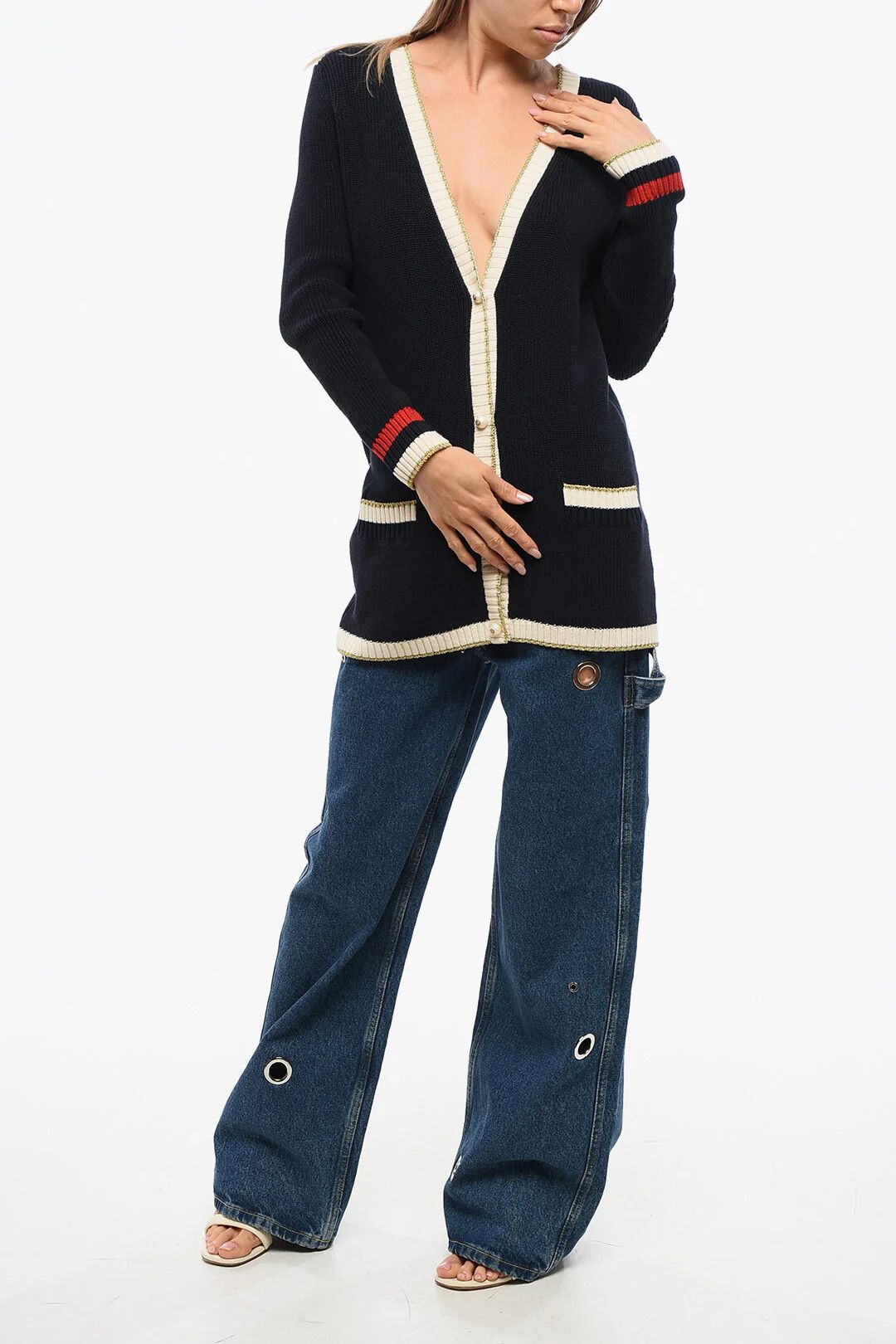 Gucci o1mm0326 Cotton Maxi Cardigan in Midnight Blue Size S / US 4 / IT 40 - 4 Thumbnail