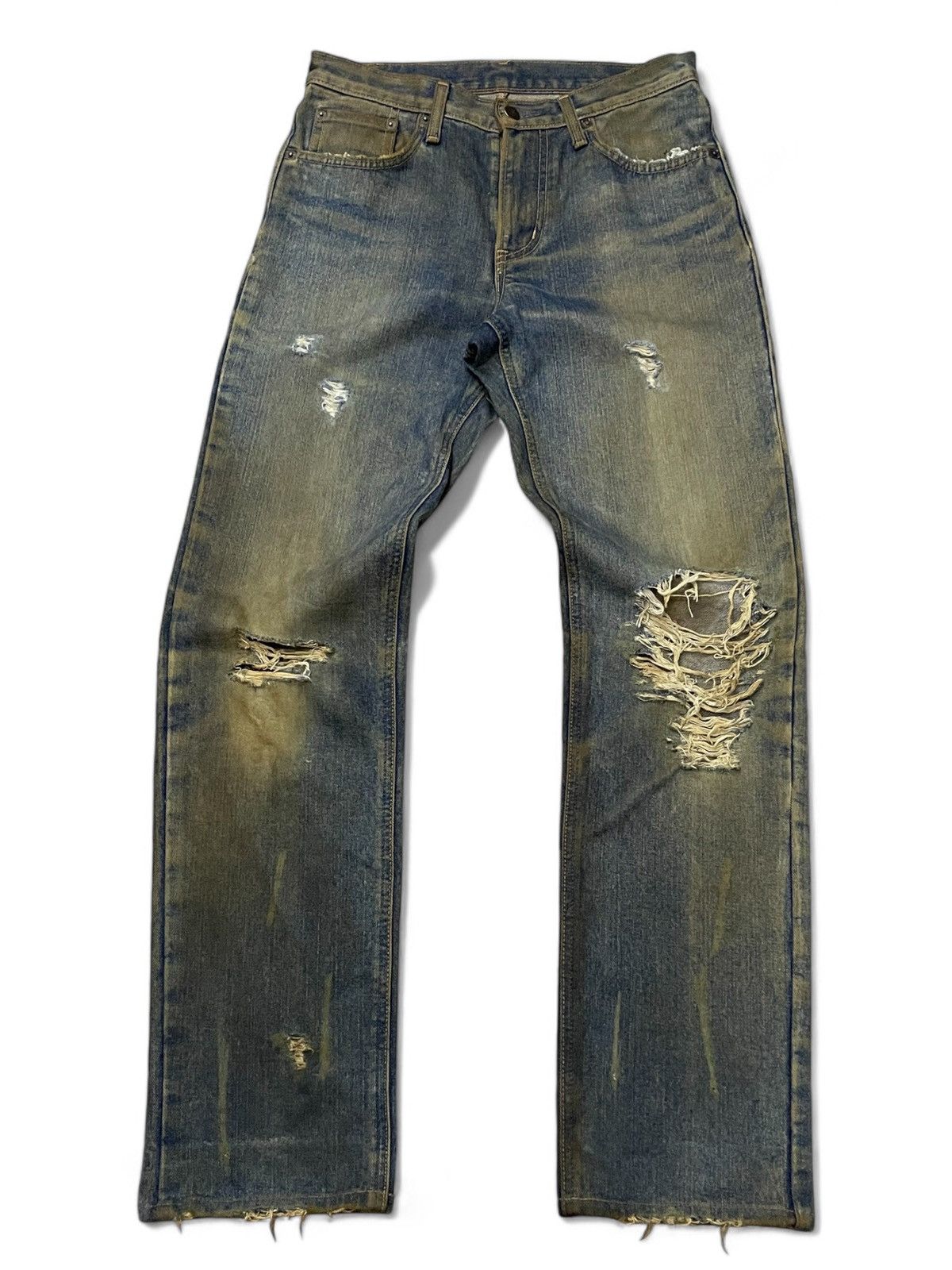 Edwin × GOSTAR DE FUGA × Hysteric Glamour Vintage Edwin 403 Mud Wash Distressed Straight Jeans Size US 29 - 1 Thumbnail