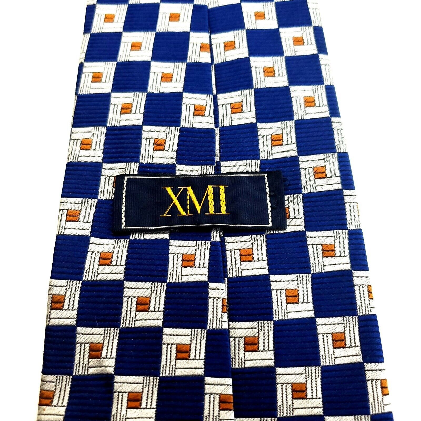 XMI Platinum XMI Blue Cream Brown Geometric Woven Wide Silk Tie Size ONE SIZE - 3 Thumbnail