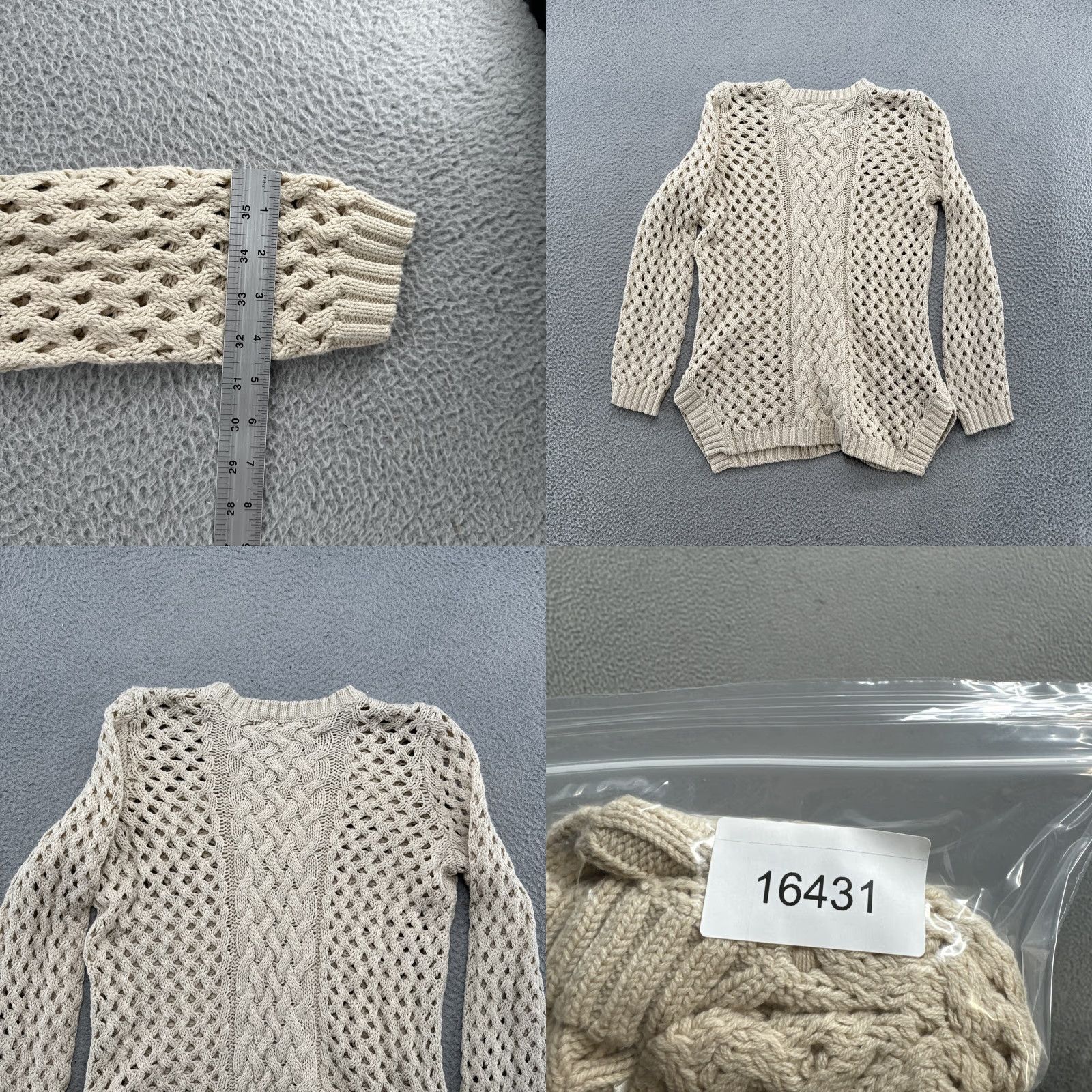 Vintage Tribal Jeans Womens Beige Open-Knit Embellished Long Sleeve Pullover Sweater Size L Size L / US 10 / IT 46 - 8 Thumbnail