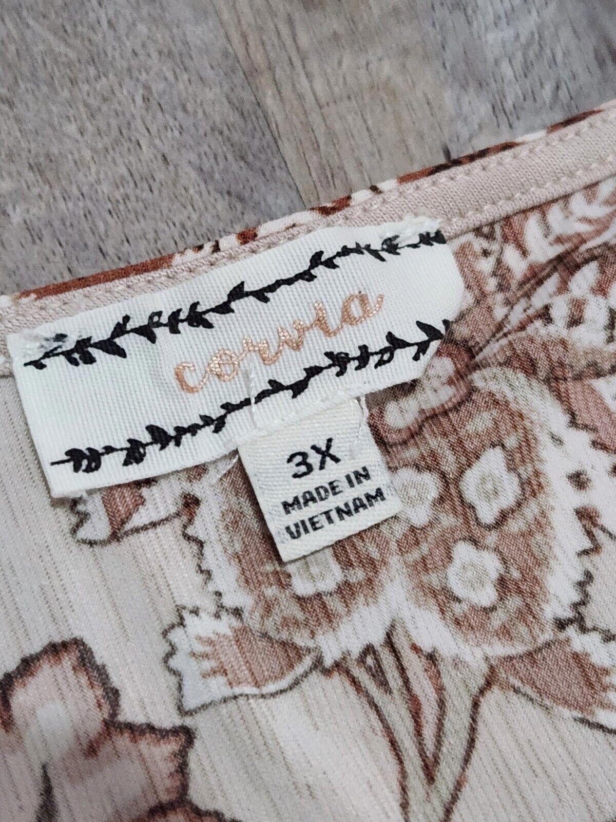 Designer Corvia Blouse 3x Plus Size Nuetral Brown Floral 3/4 Sleeve Size 3XL / US 20-22 - 3 Thumbnail