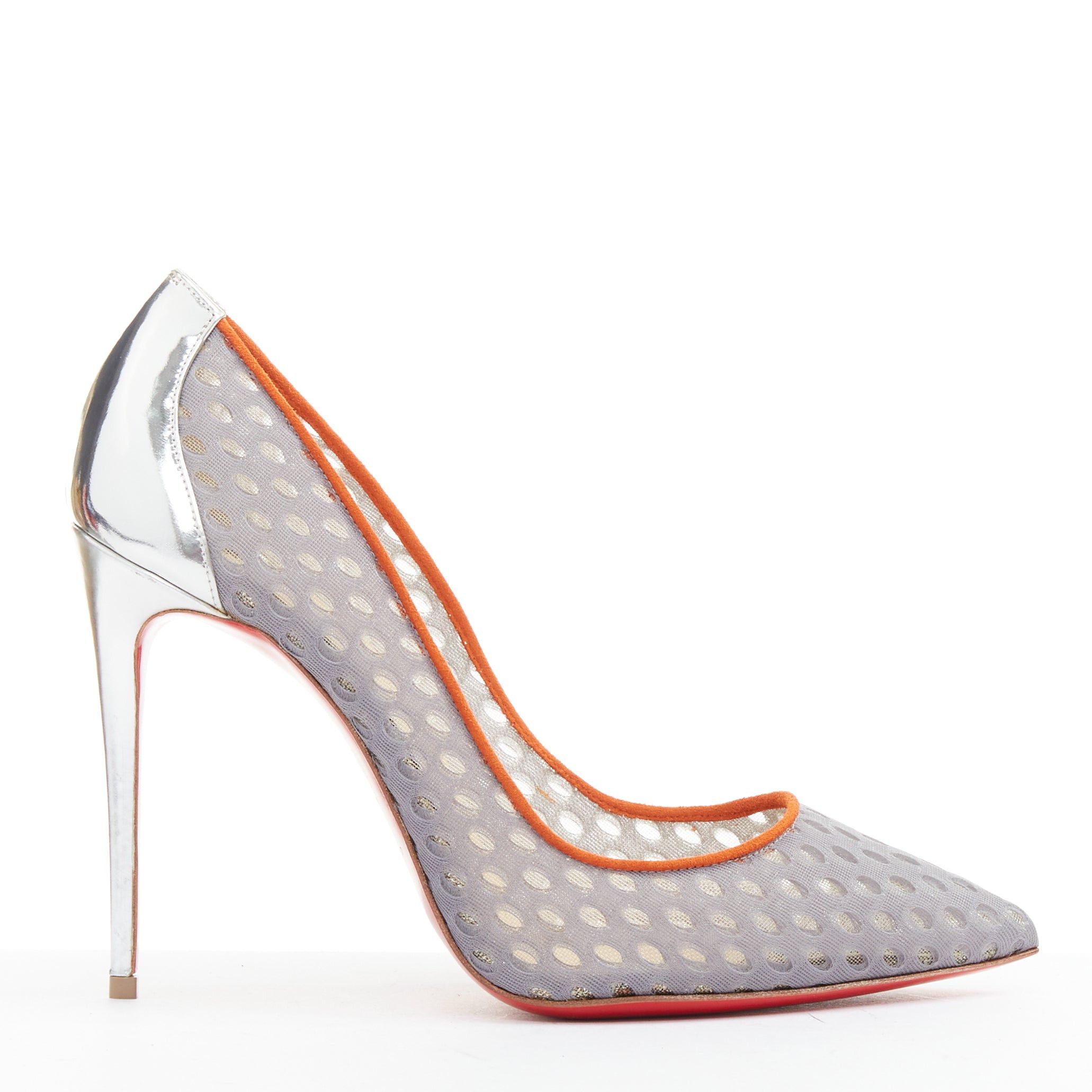 Christian Louboutin CHRISTIAN LOUBOUTIN Follies Resille 100 Tis Alveo Pierre grey mesh silver pump EU37.5 Size US 7.5 / IT 37.5 - 1 Thumbnail