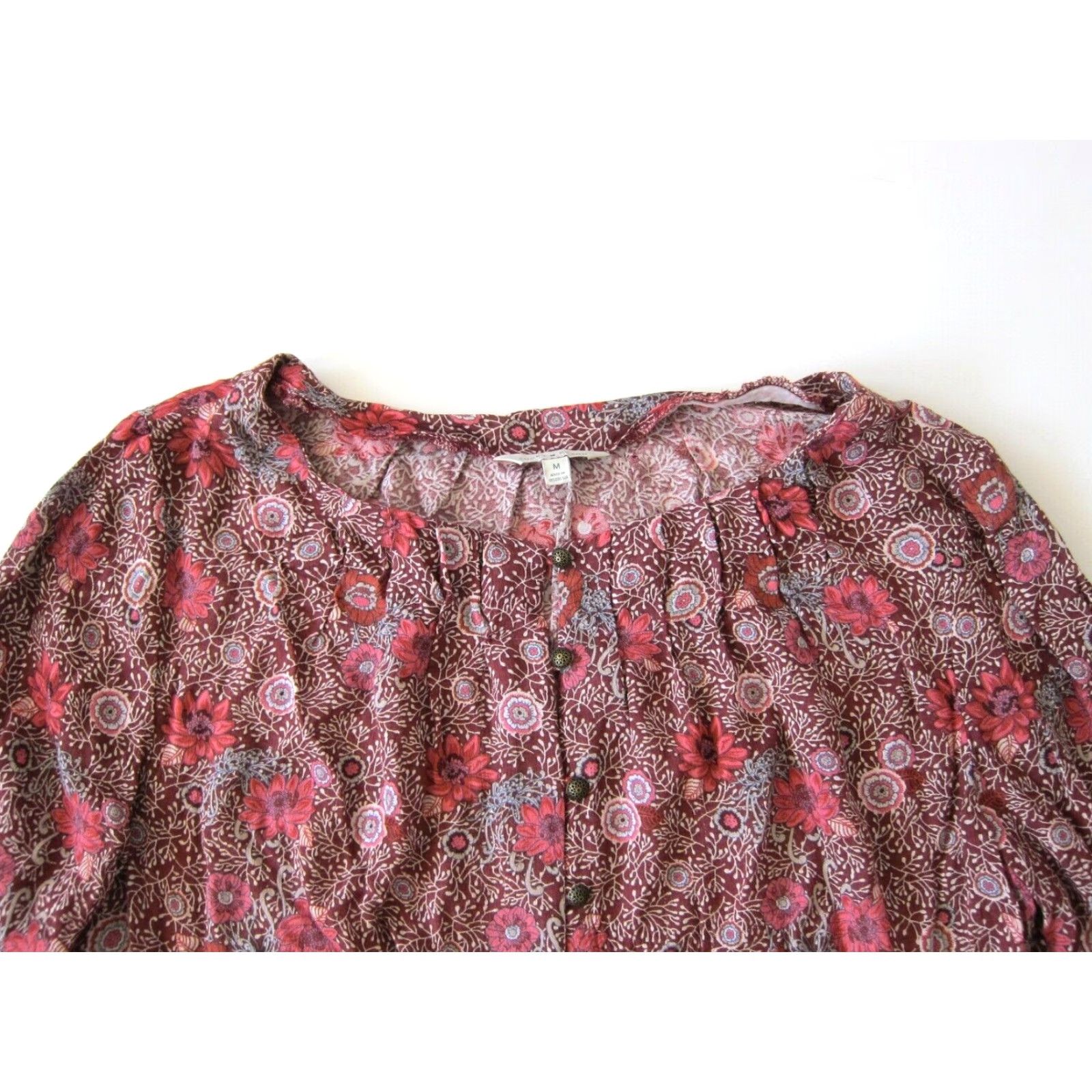 Lucky Brand Lucky Brand Blouse Shirt Tunic Pink Floral 100% Rayon Long Sleeve Medium Womens Size M / US 6-8 / IT 42-44 - 4 Thumbnail