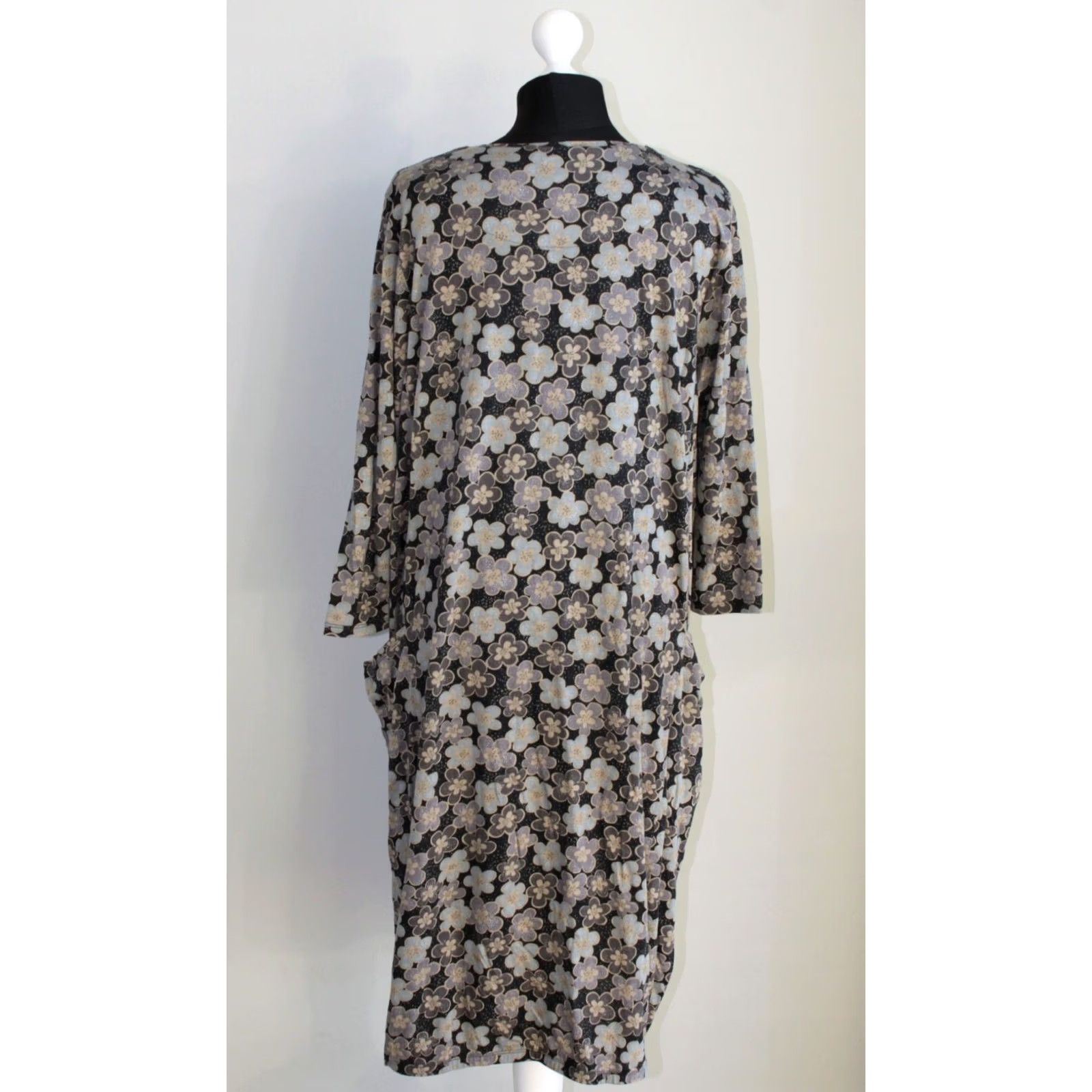 Vintage Gudrun Sjoden Floral Dress Womens L A-Line Midi Grey Dress Length 109 cm Sleeves 48 cm Size L / US 10 / IT 46 - 5 Thumbnail