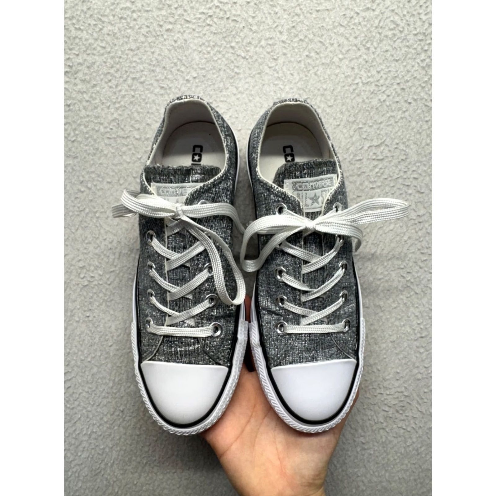 Converse Converse Shoes Womens Gray All Star Low Top Texture Canvas Rubber Sole Lace Size M / US 6-8 / IT 42-44 - 3 Thumbnail