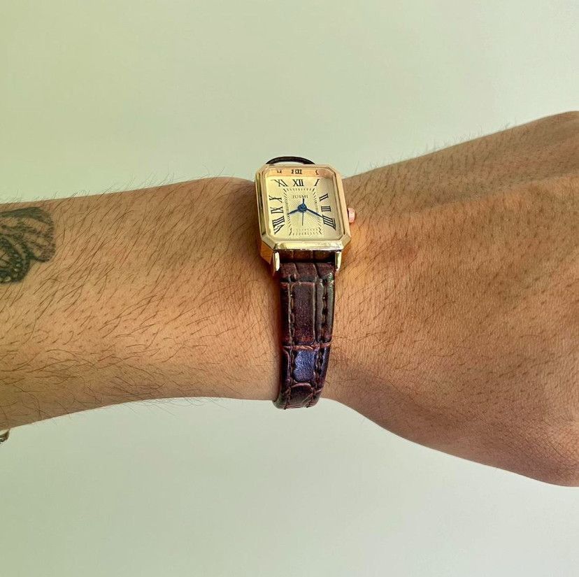 Jewelry 2000s vintage style rectangle brown leather luxury watch Size ONE SIZE - 3 Thumbnail