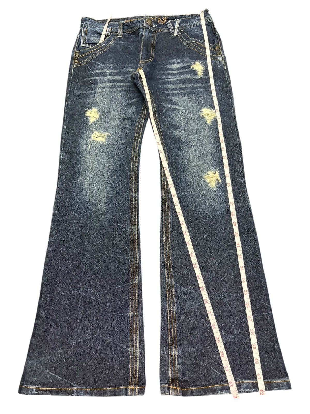 If Six Was Nine Vintage Japanese Brand Double Wing Distress Flare Jeans Size 32" / US 10 / IT 46 - 7 Thumbnail