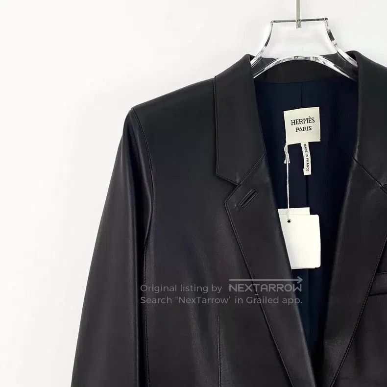 Hermes Hermes Black Lapel Single-Breasted Zip-Up Leather Jacket C Size XS / US 0-2 / IT 36-38 - 3 Thumbnail
