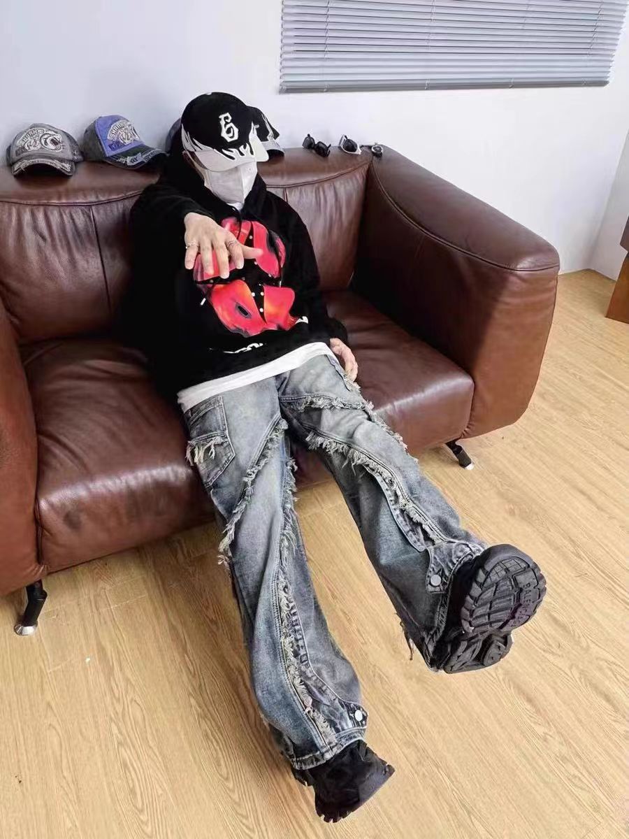 Japanese Brand × Jean Vintage washed raw edge baggy wide leg jeans Size US 32 / EU 48 - 5 Thumbnail