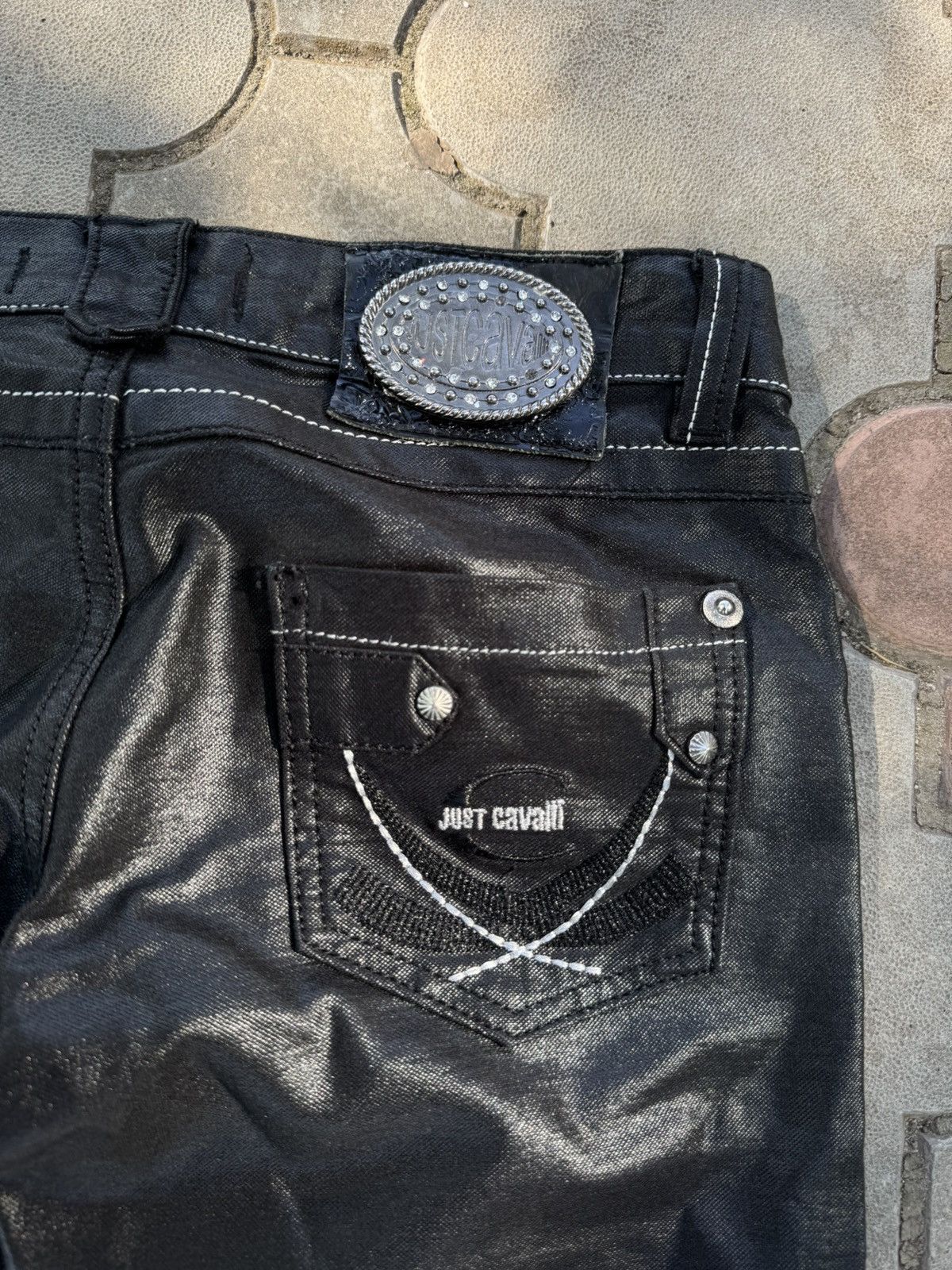 Just Cavalli Archive Just Cavalli Black Waxed Jeans Y2K Size 26" / US 2 / IT 38 - 4 Thumbnail