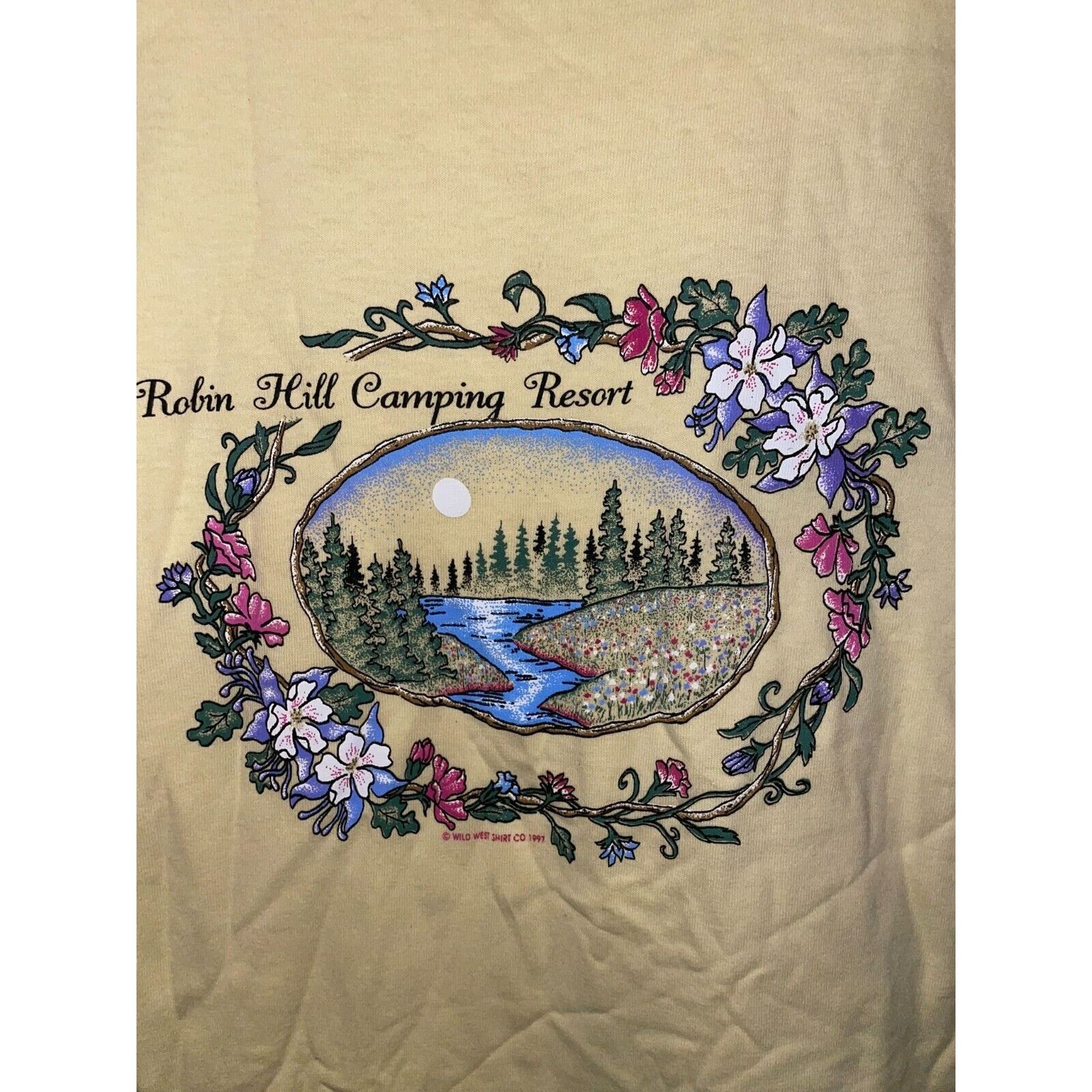 Jerzees Vintage Robin Hill Shirt Camping Resort Yellow Tee VTG 90s L Size US L / EU 52-54 / 3 - 2 Thumbnail